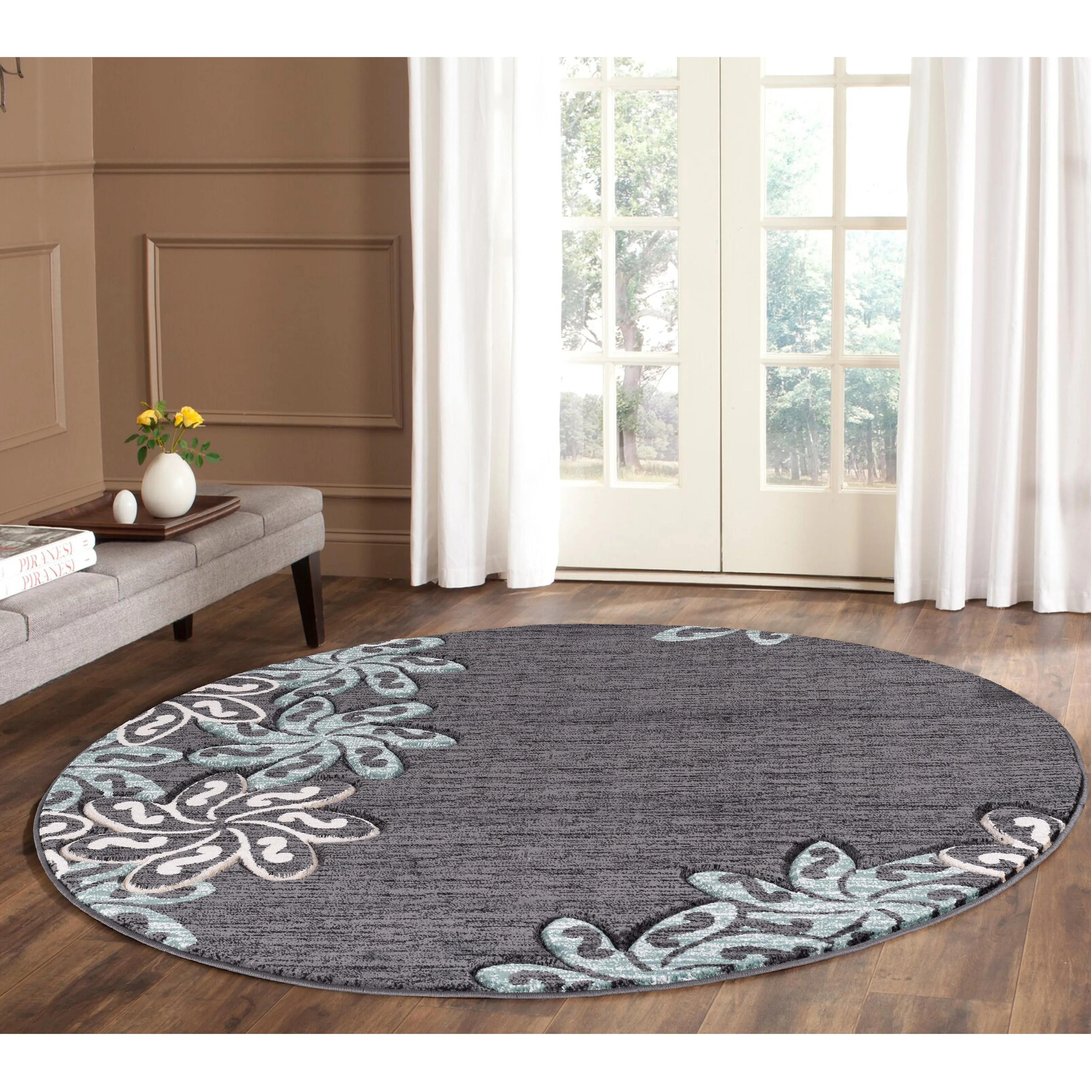 Glamour Collection Floral Polypropylene Area Rug
