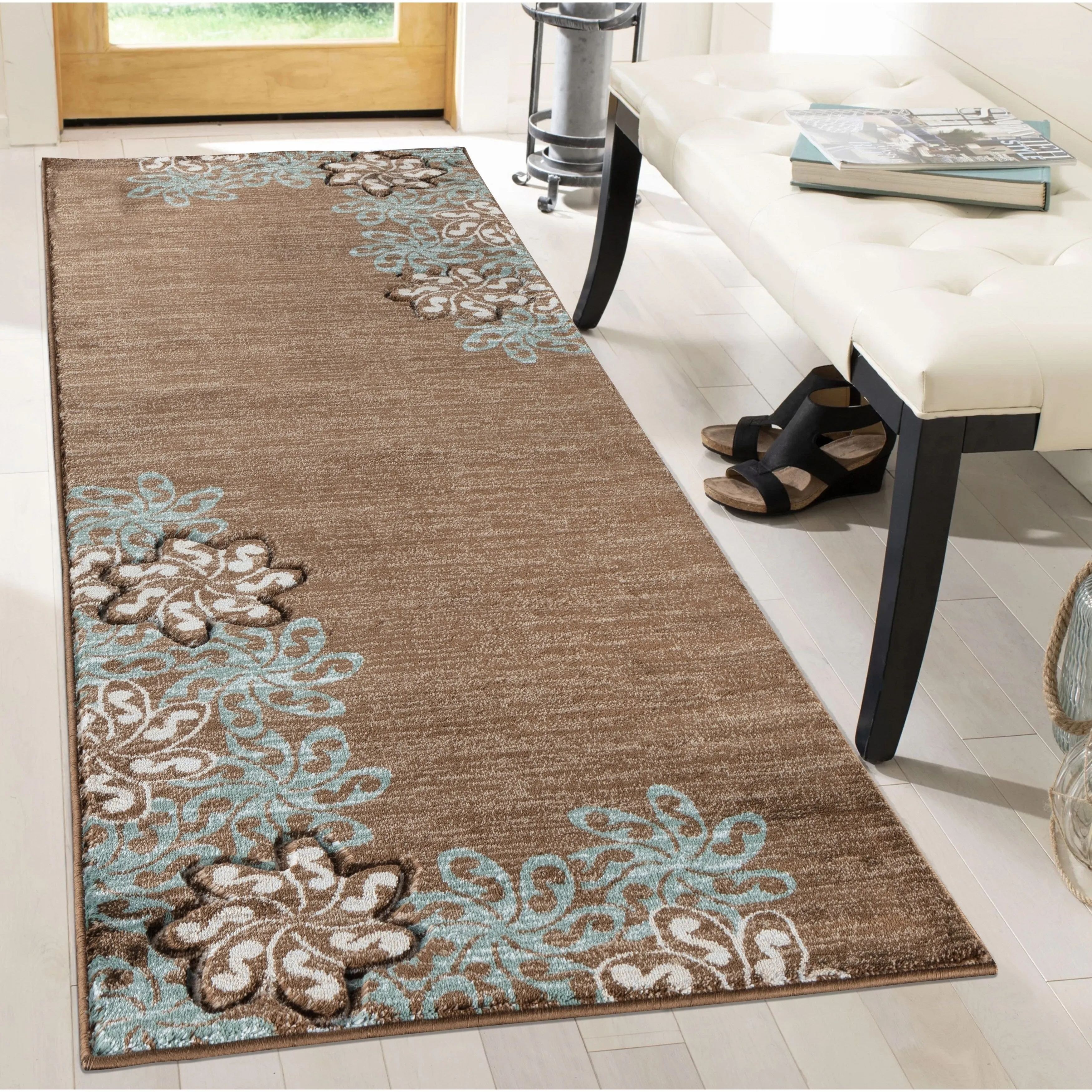 Glamour Collection Floral Polypropylene Area Rug