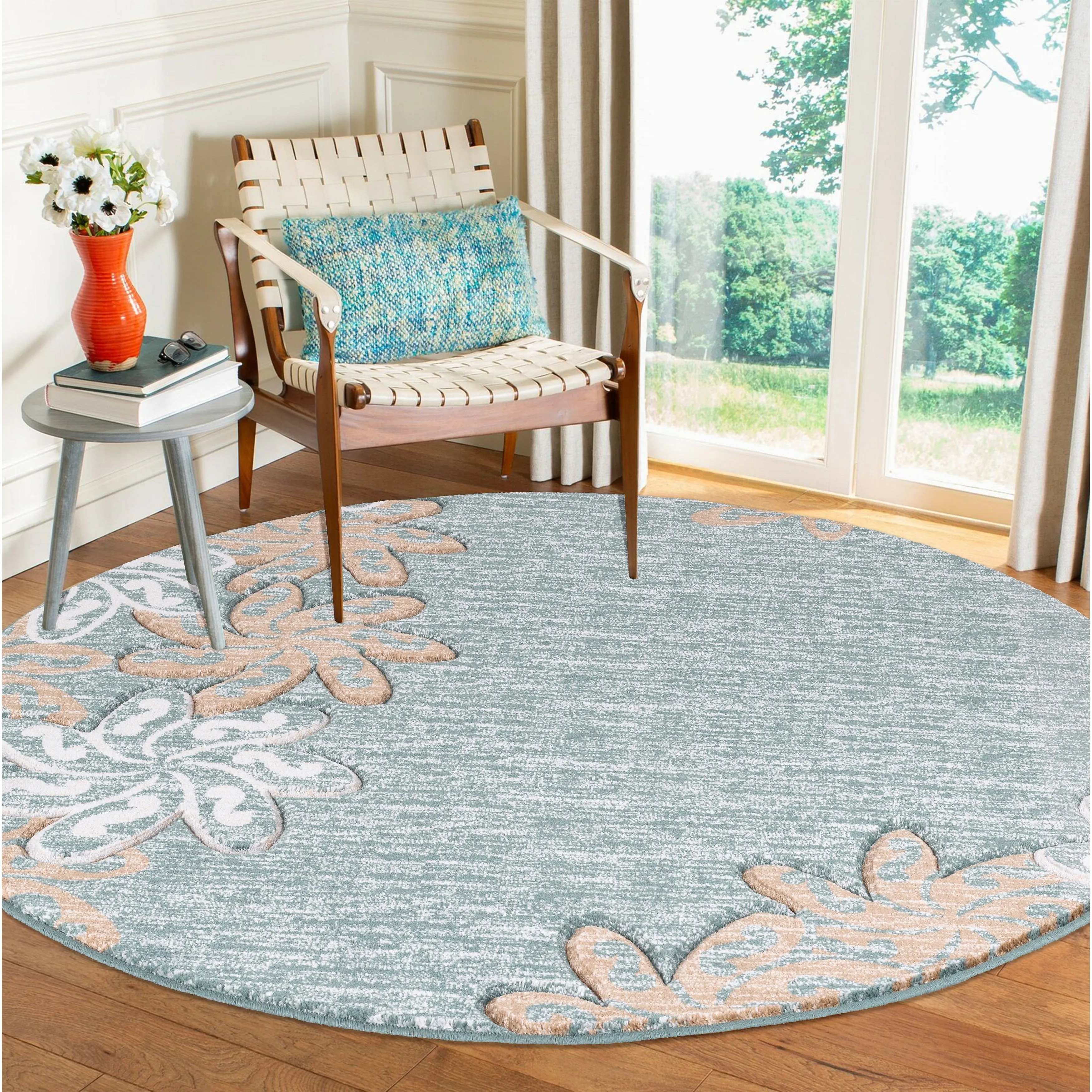 Glamour Collection Floral Polypropylene Area Rug