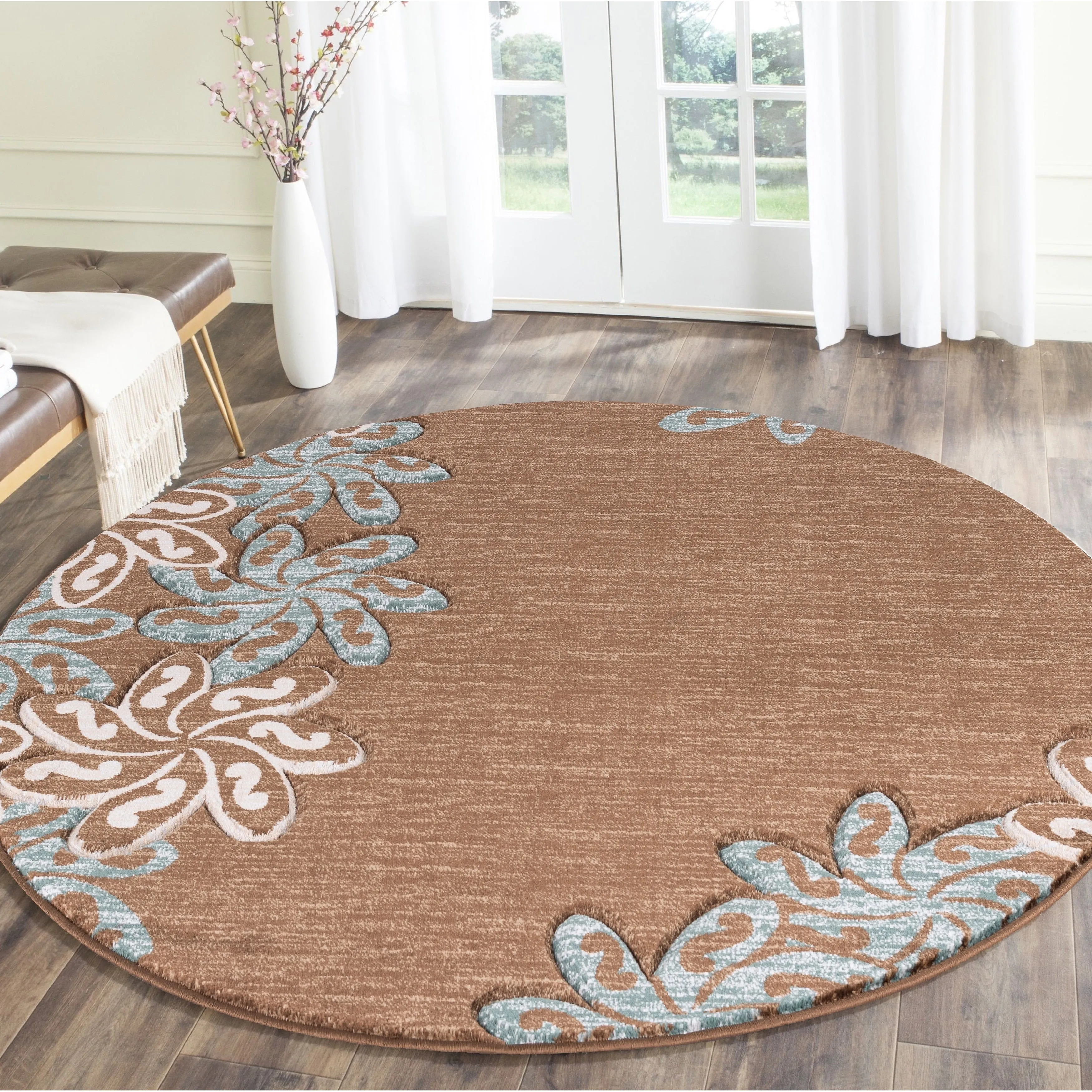 Glamour Collection Floral Polypropylene Area Rug