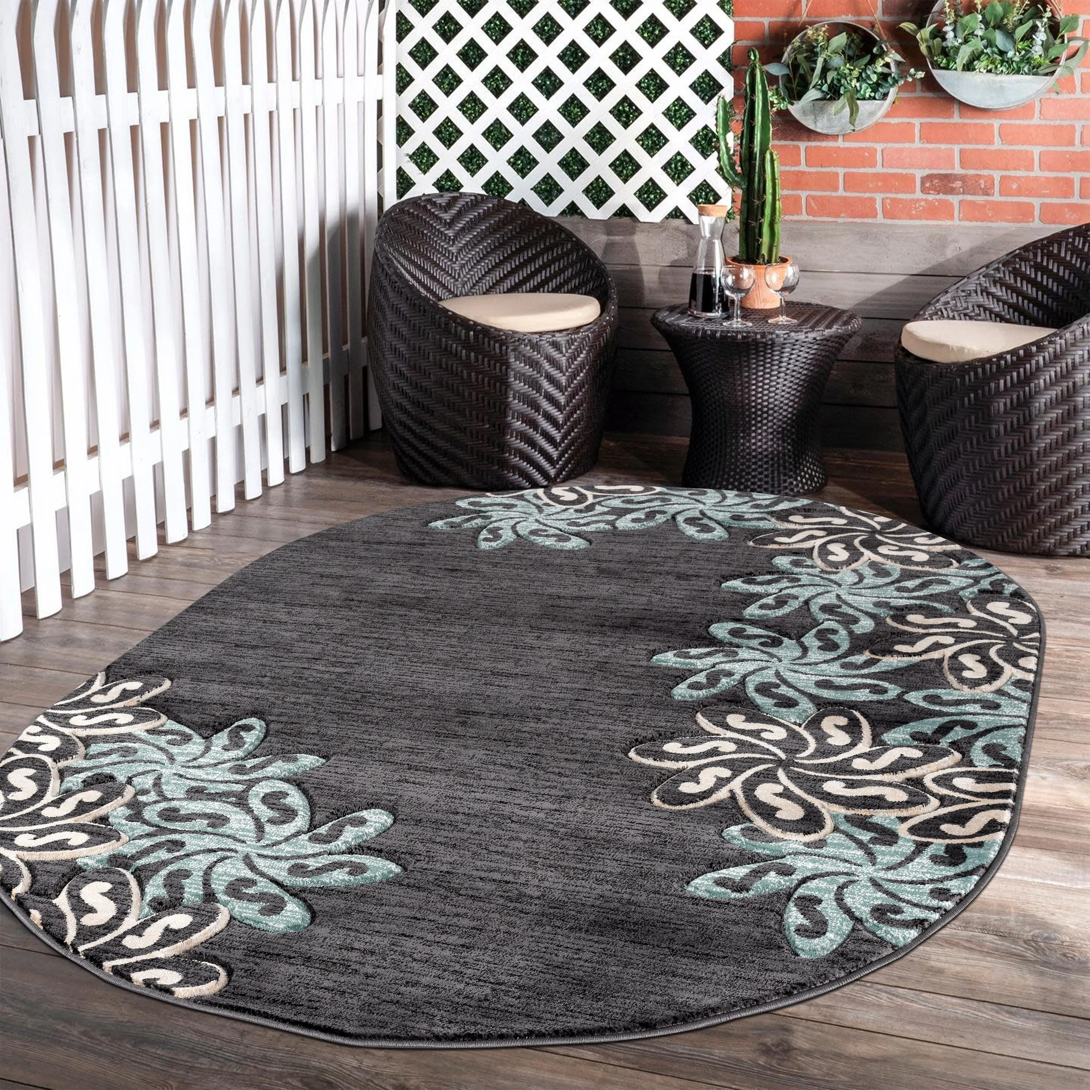Glamour Collection Floral Polypropylene Area Rug