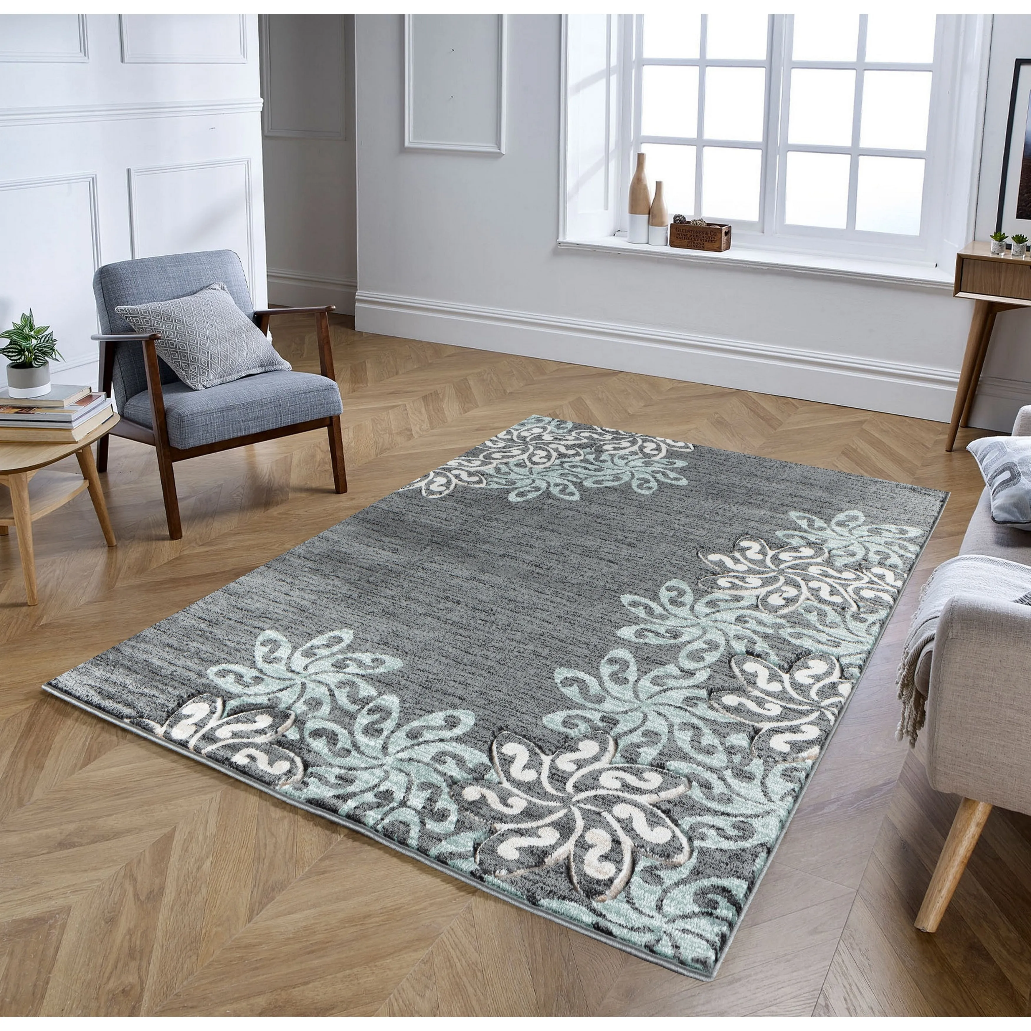 Glamour Collection Floral Polypropylene Area Rug
