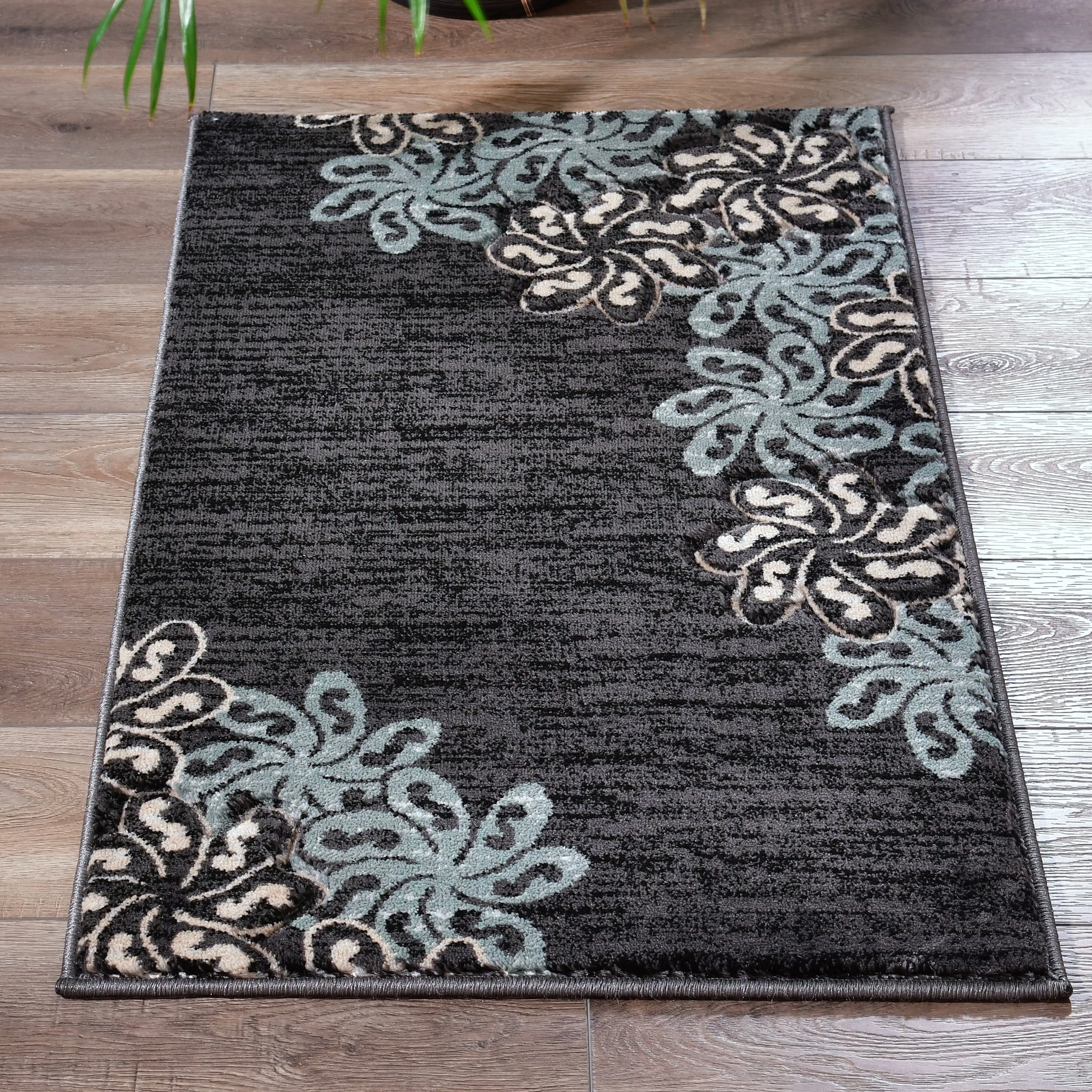 Glamour Collection Floral Polypropylene Area Rug