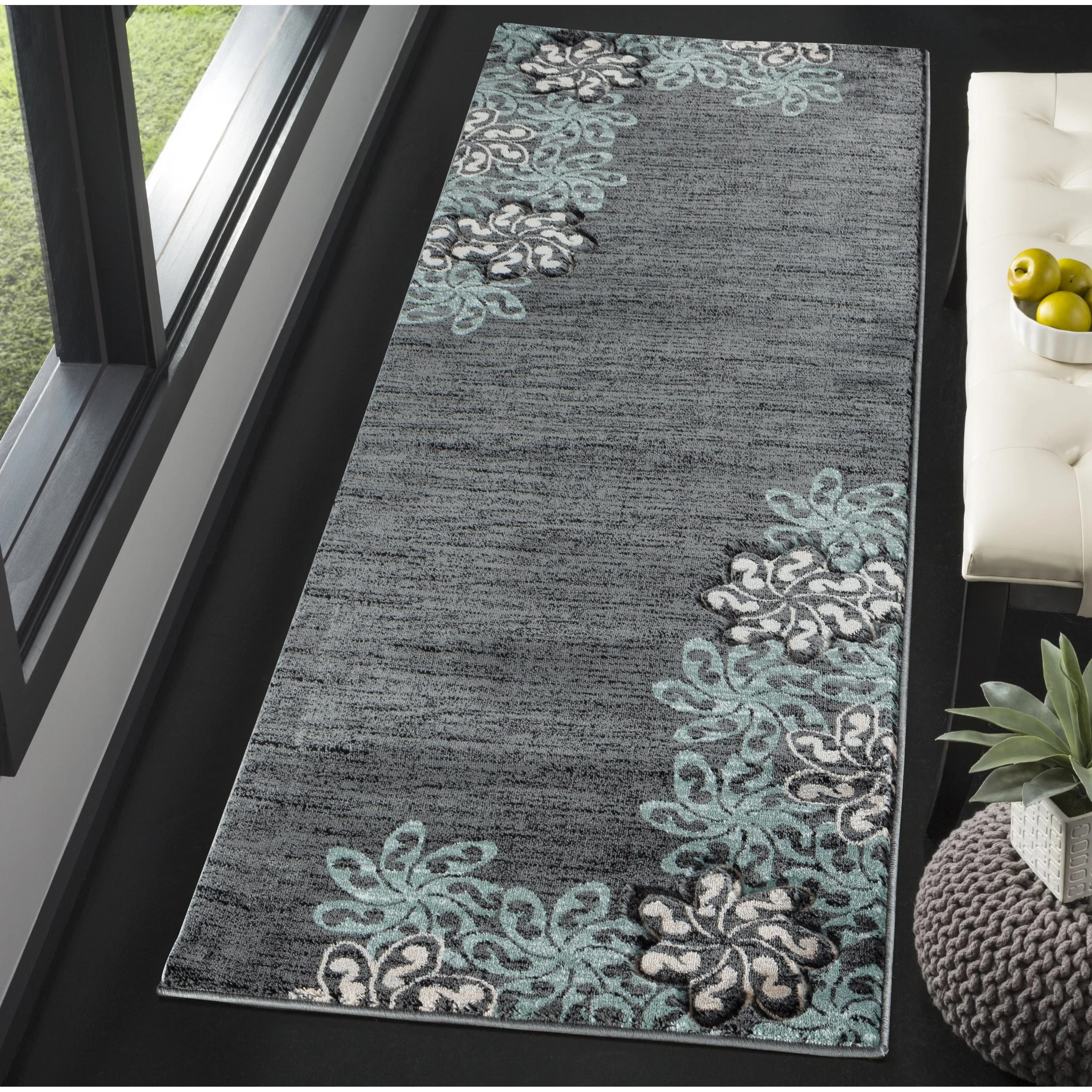 Glamour Collection Floral Polypropylene Area Rug