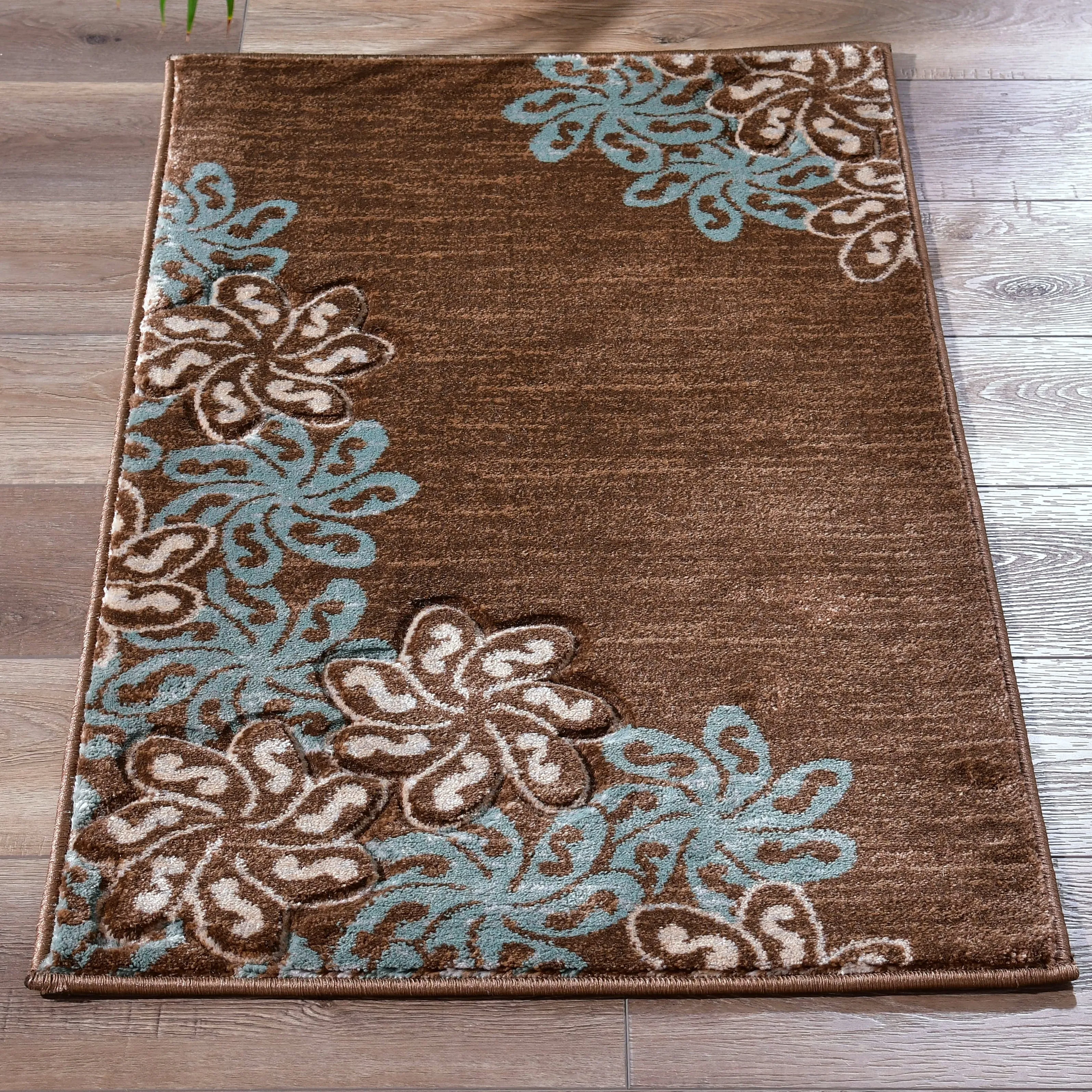 Glamour Collection Floral Polypropylene Area Rug