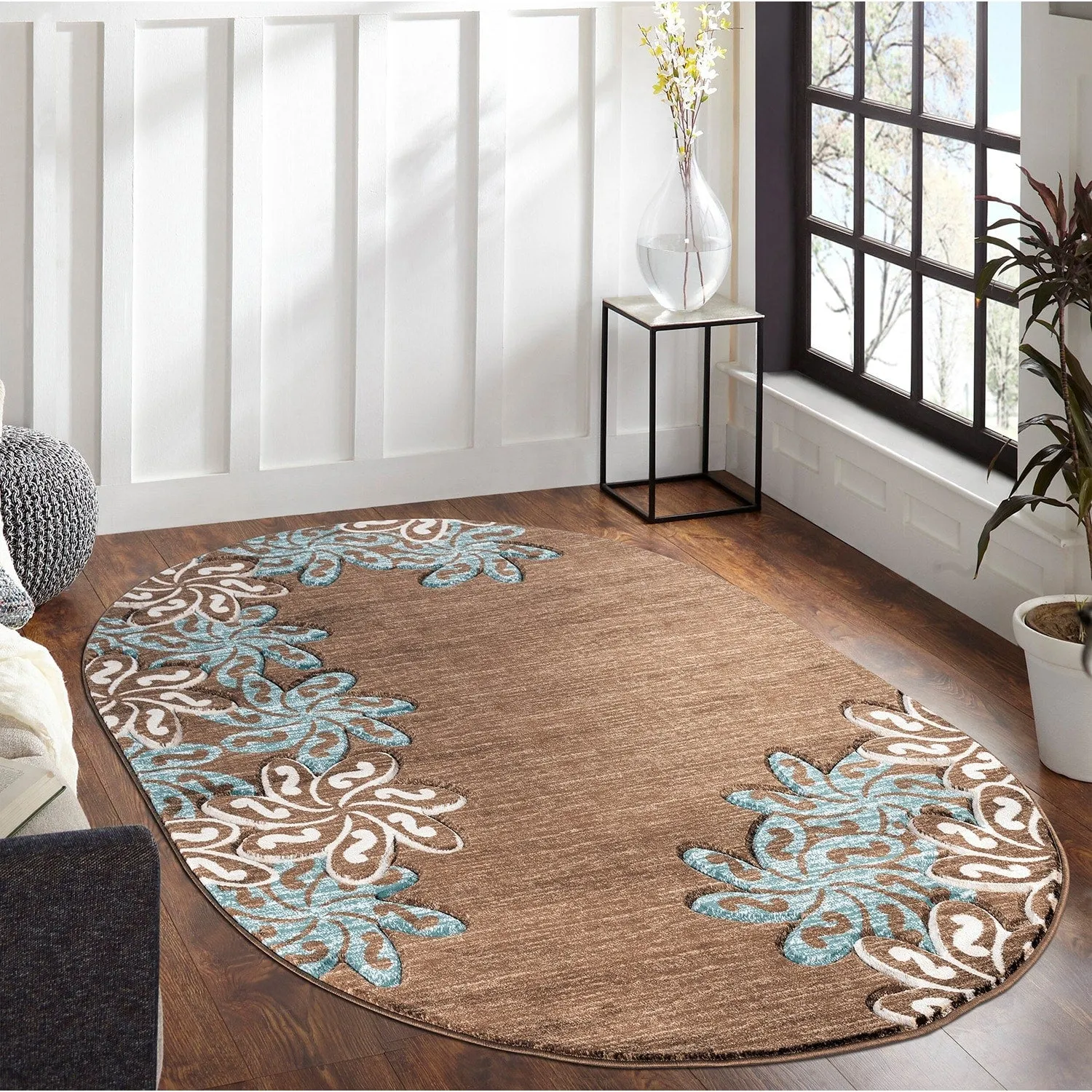 Glamour Collection Floral Polypropylene Area Rug
