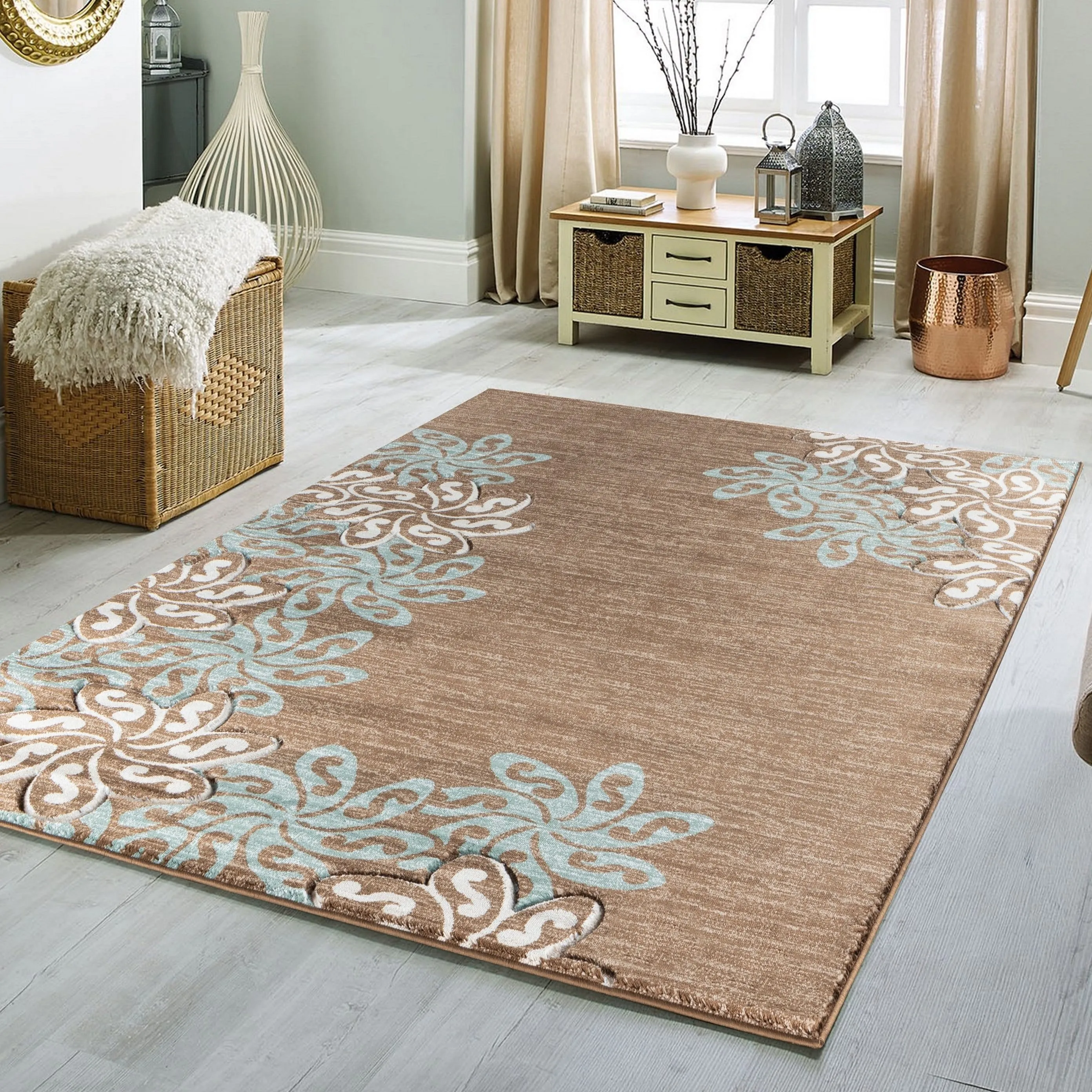 Glamour Collection Floral Polypropylene Area Rug