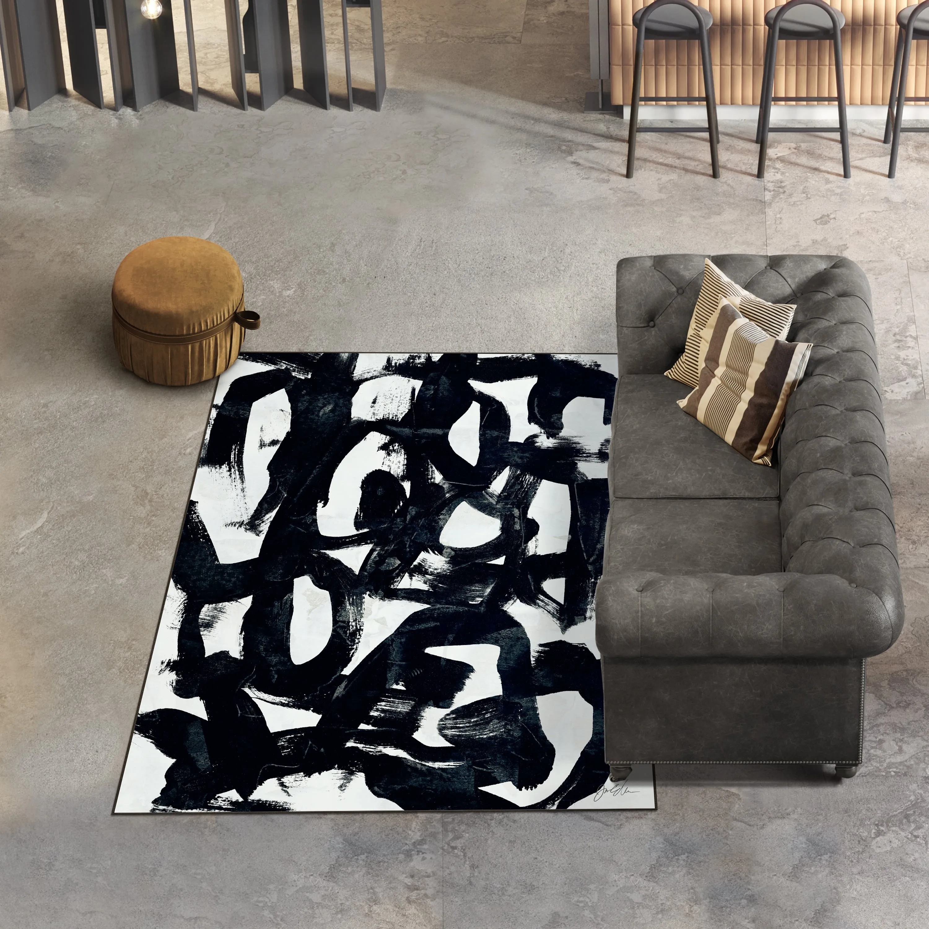 Graffiti Tangle I Abstract Washable Art Area Rug size 5'x8'. Power-loomed. Non Slip Rug. Soft Rug for Living Room.Bedroom.Office