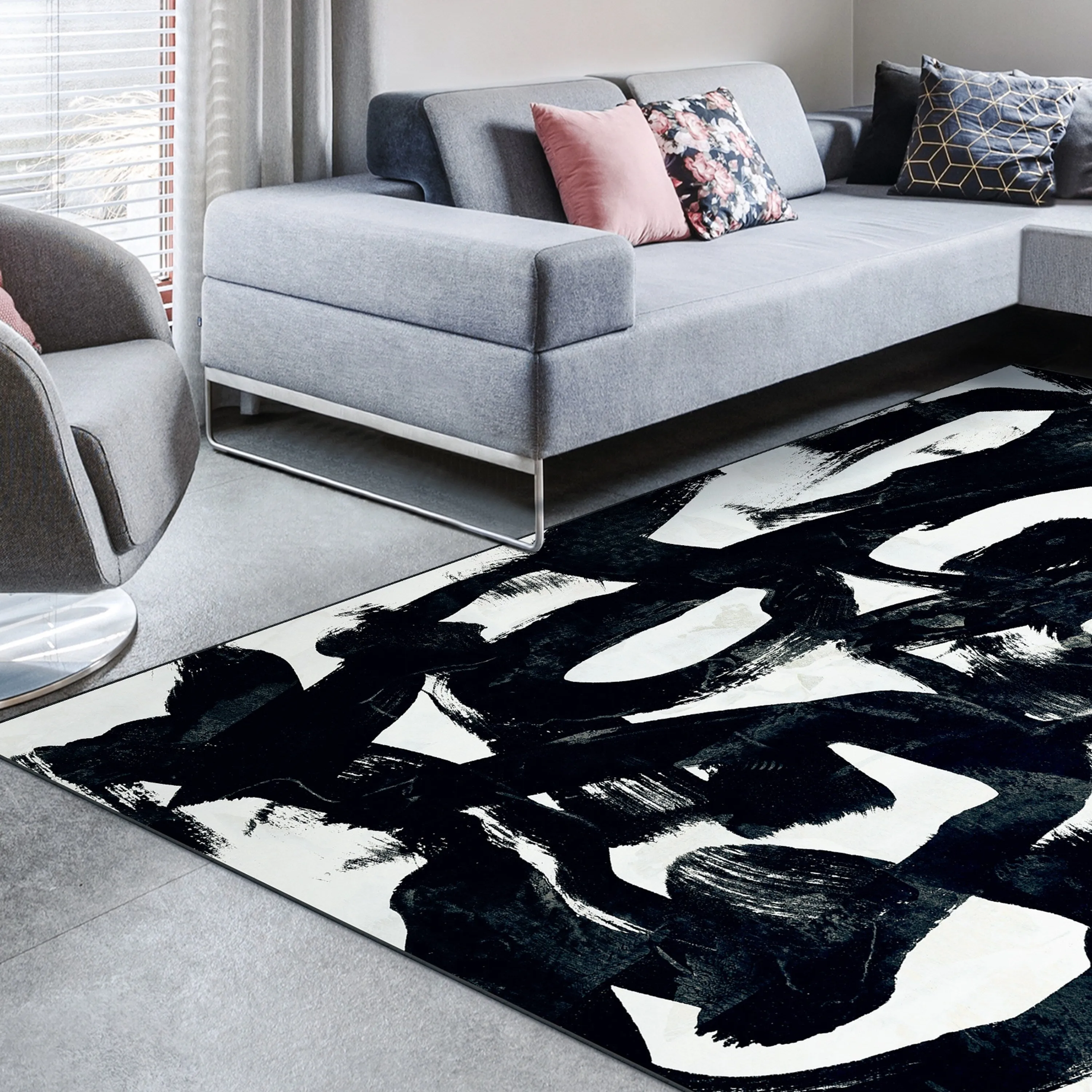 Graffiti Tangle I Abstract Washable Art Area Rug size 5'x8'. Power-loomed. Non Slip Rug. Soft Rug for Living Room.Bedroom.Office