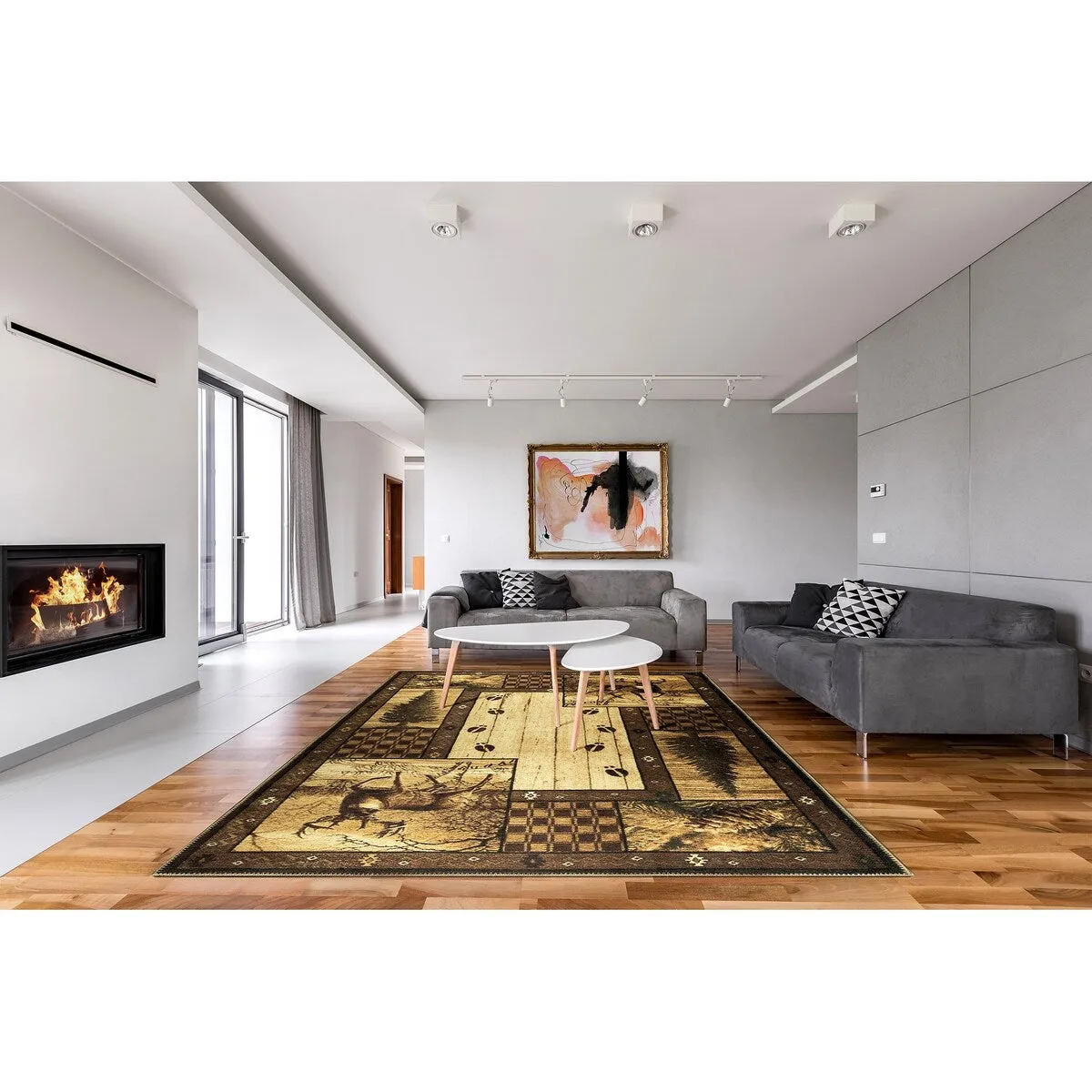 Great American Distributors - Machine Washable - Deer Animal Print Forest Theme Area Rug - 2'2x5'3 Runner