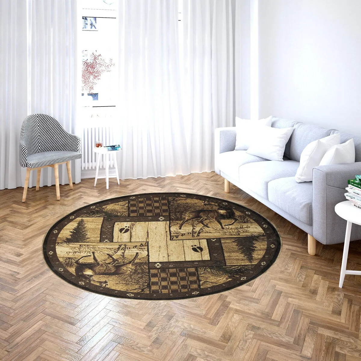 Great American Distributors - Machine Washable - Deer Animal Print Forest Theme Area Rug - 2'2x5'3 Runner