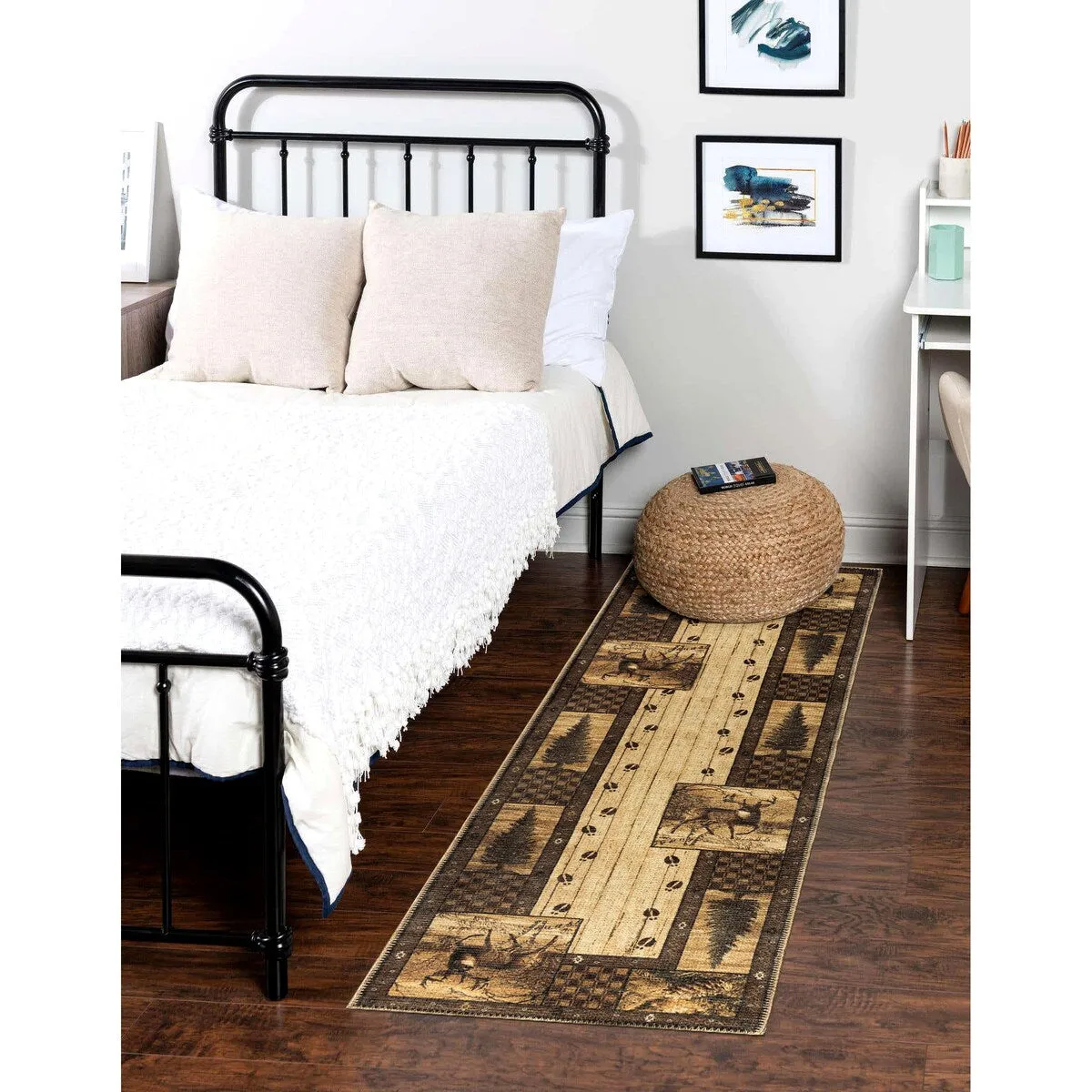 Great American Distributors - Machine Washable - Deer Animal Print Forest Theme Area Rug - 2'2x5'3 Runner