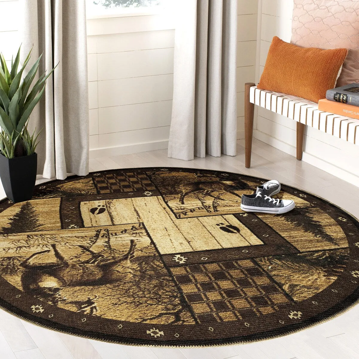 Great American Distributors - Machine Washable - Deer Animal Print Forest Theme Area Rug - 2'2x5'3 Runner
