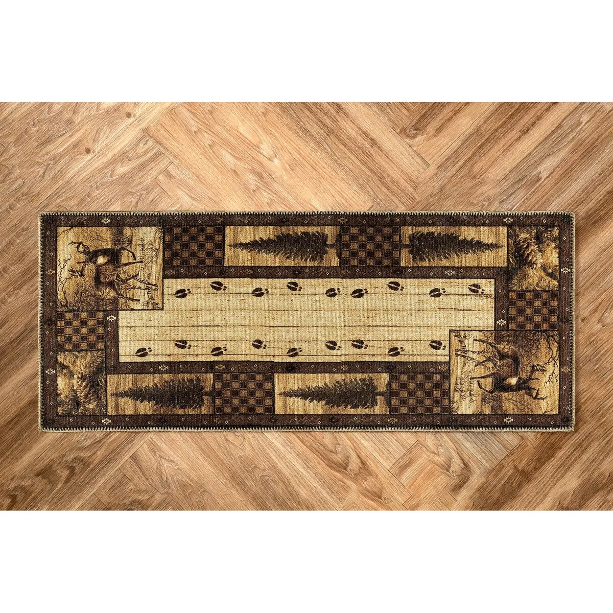 Great American Distributors - Machine Washable - Deer Animal Print Forest Theme Area Rug - 2'2x5'3 Runner