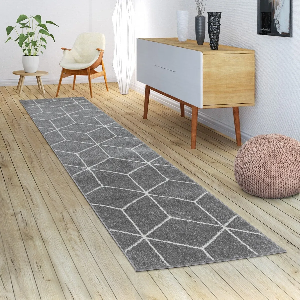 Grey Area Rug with Modern Geometric Pattern Simple Elegant Design