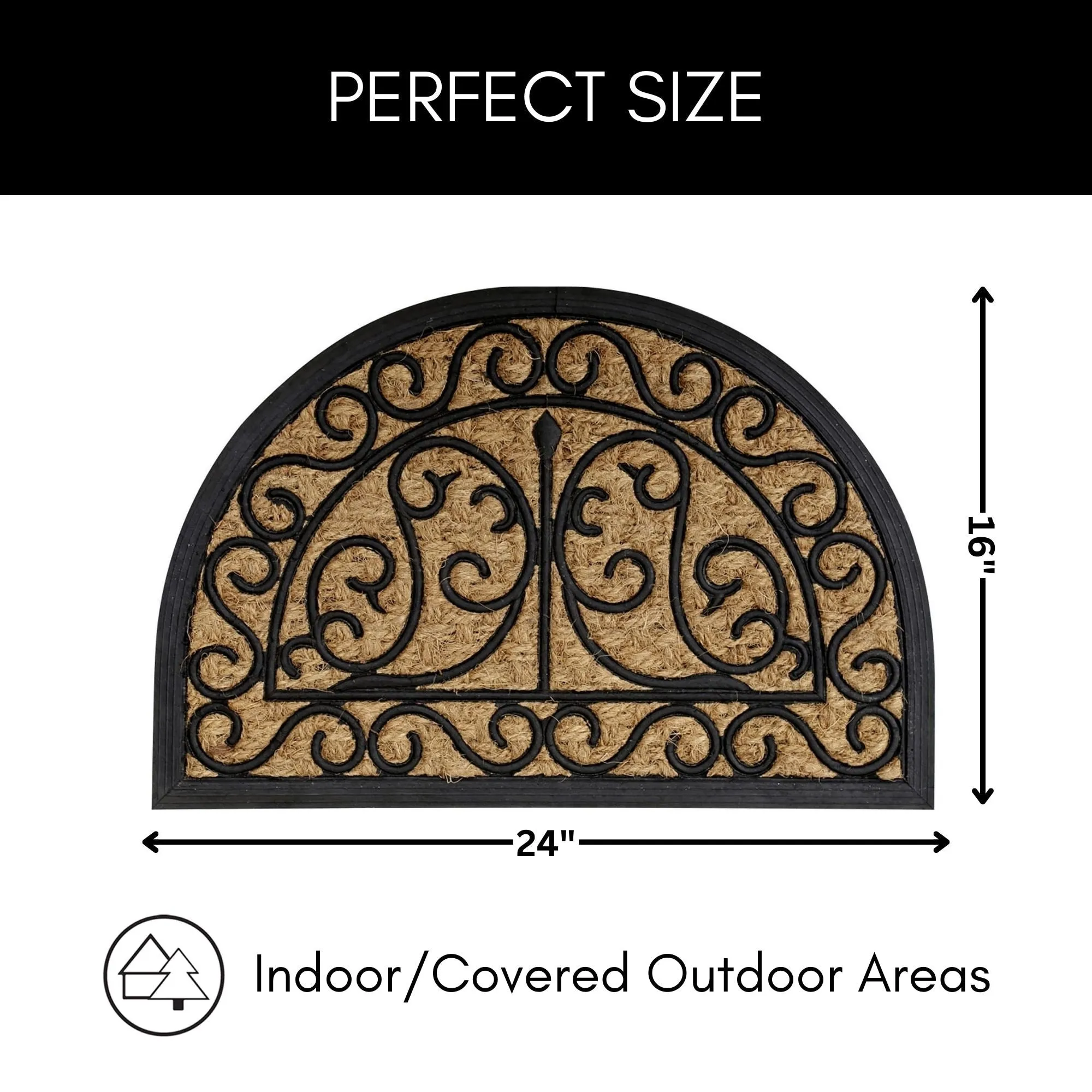 Half Circle Door Mat 24x16 Inch - 16 W x 24 L x 1/4 H