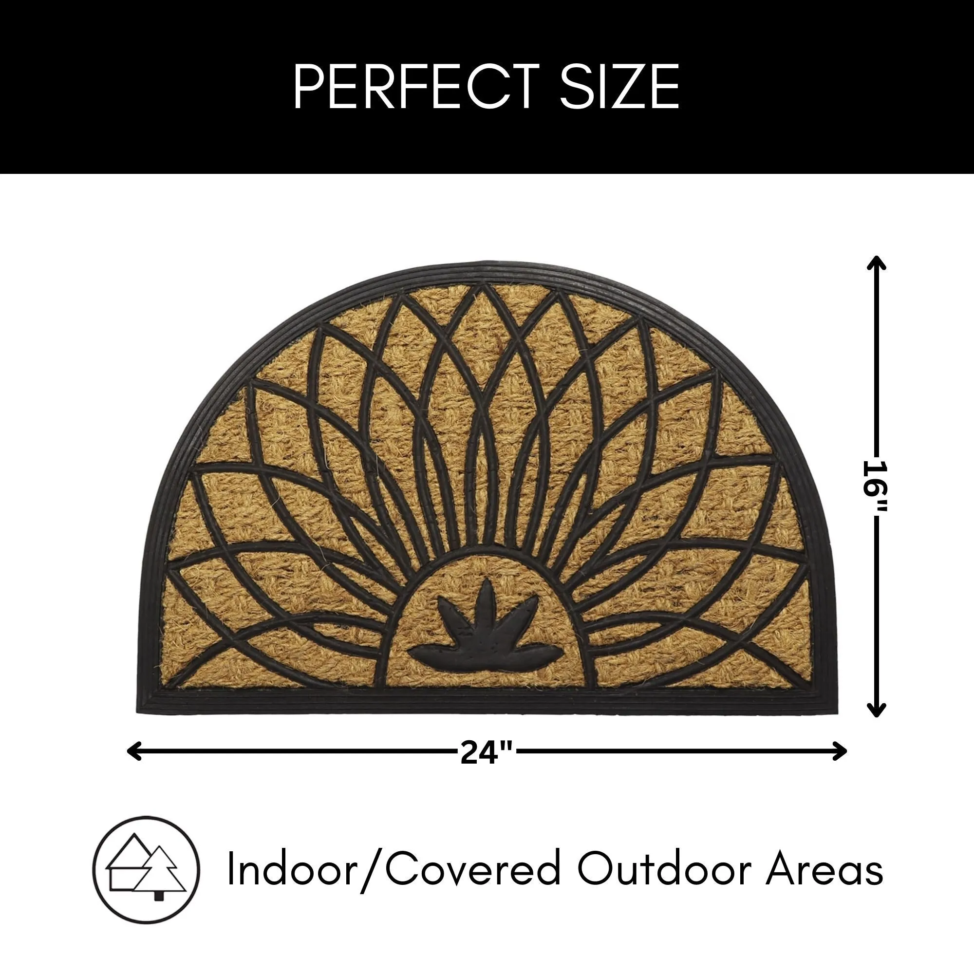 Half Circle Door Mat 24x16 Inch - 16 W x 24 L x 1/4 H