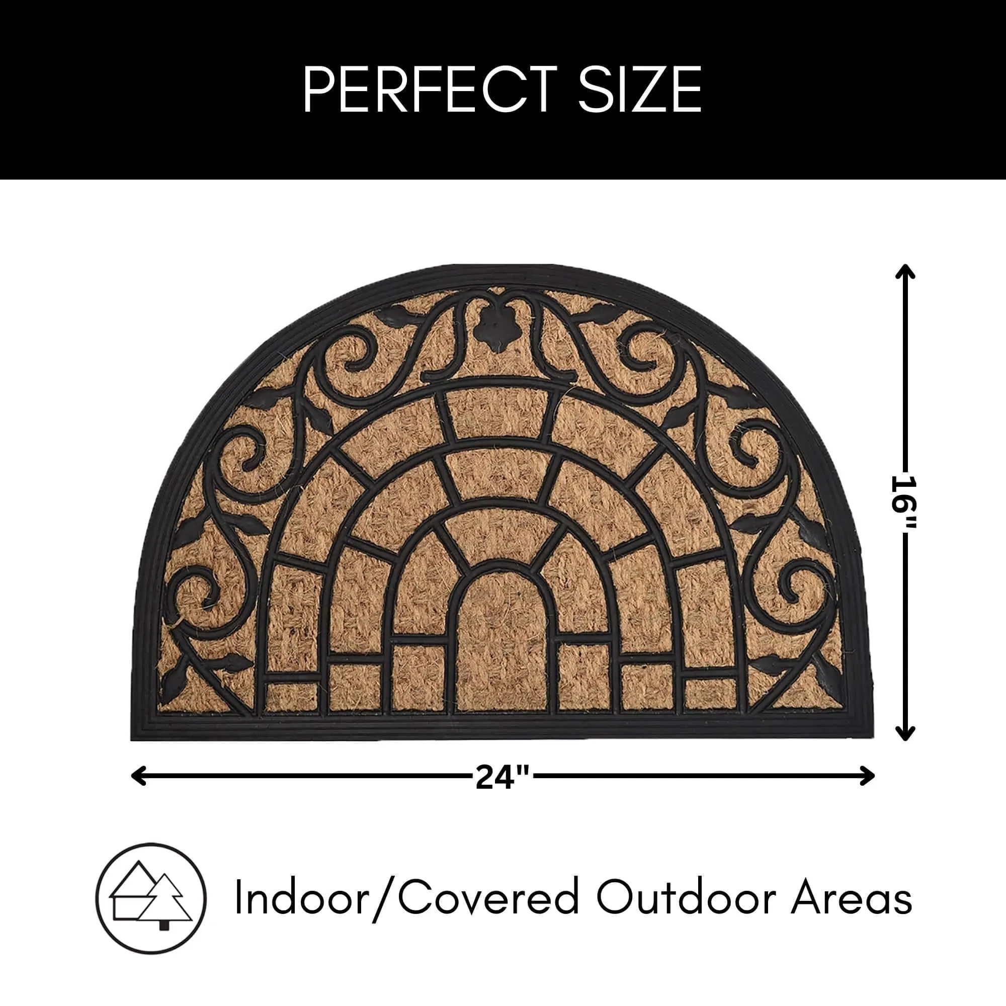 Half Circle Door Mat 24x16 Inch - 16 W x 24 L x 1/4 H
