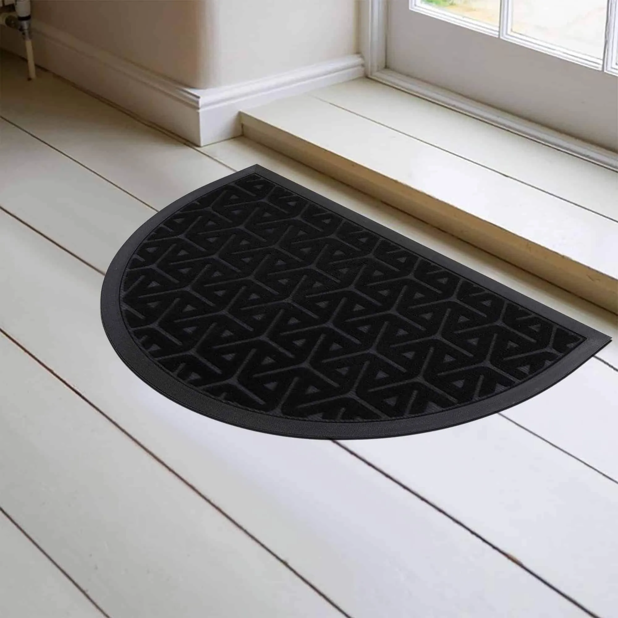 Half-Round Door Mat Heavy Duty Non-Slip Low Profile 30x18 In
