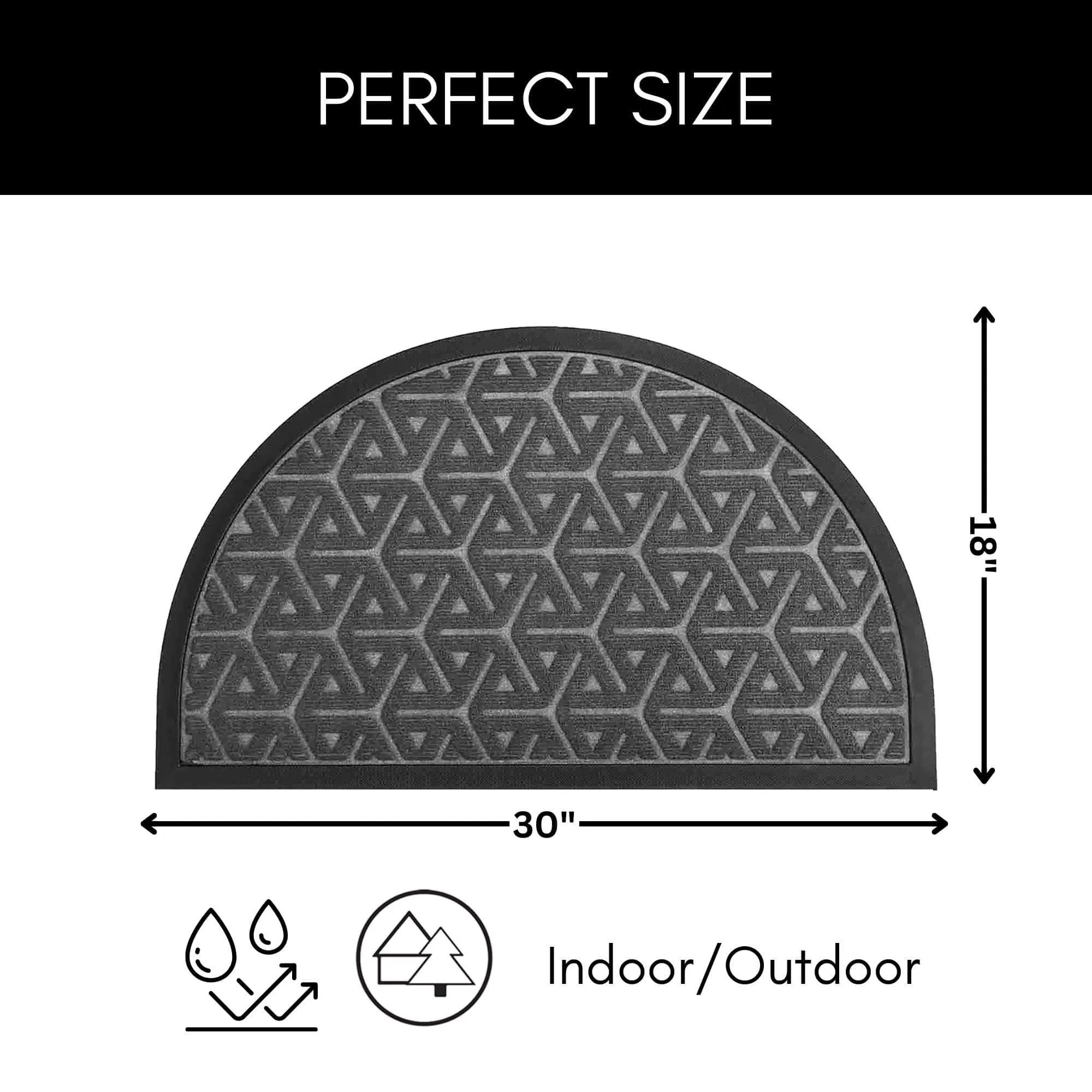 Half-Round Door Mat Heavy Duty Non-Slip Low Profile 30x18 In