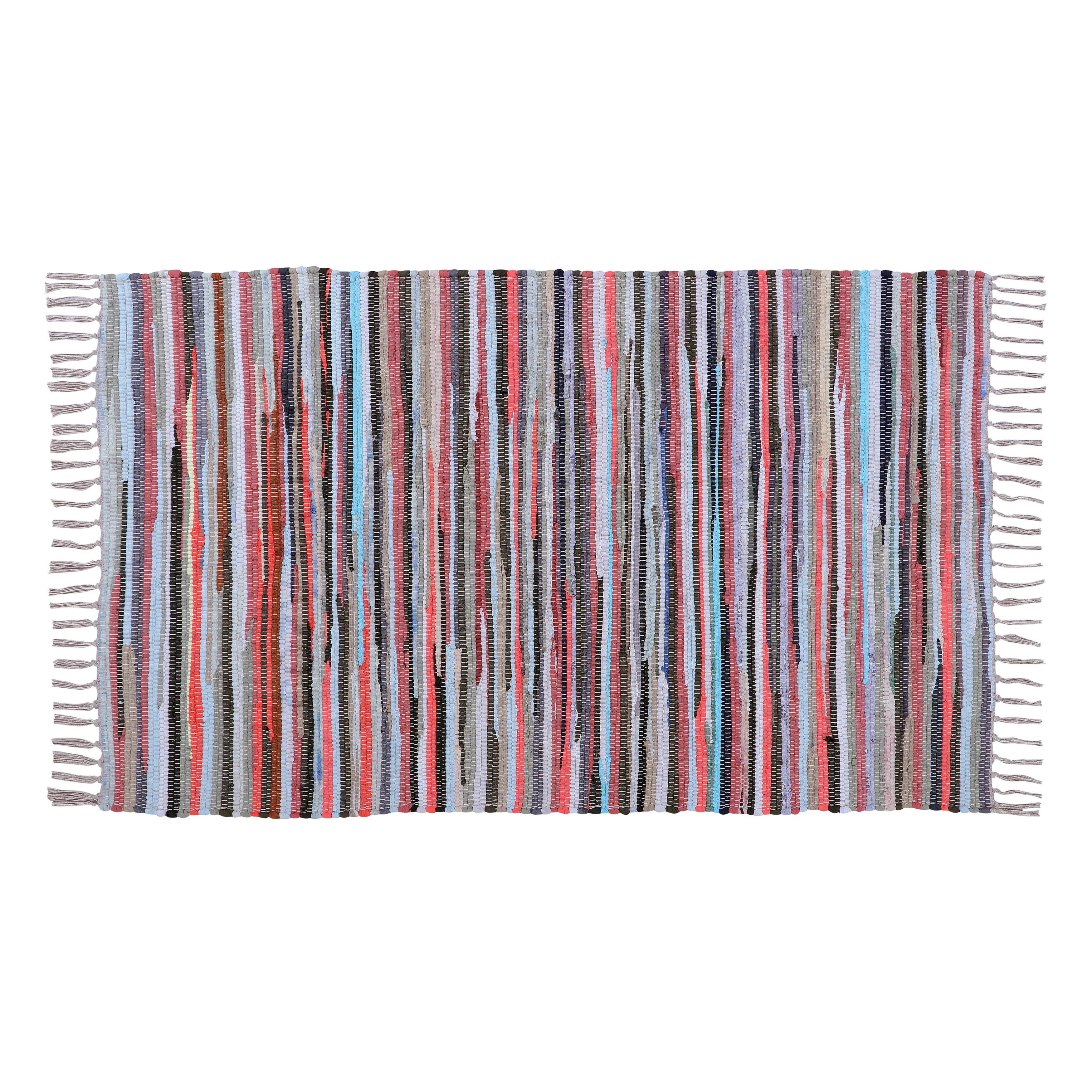 Hand-Knotted Colorful Cotton Indoor Outdoor Area Rug 3'X5' | 36''x60'' Washable Reversible with Tassels