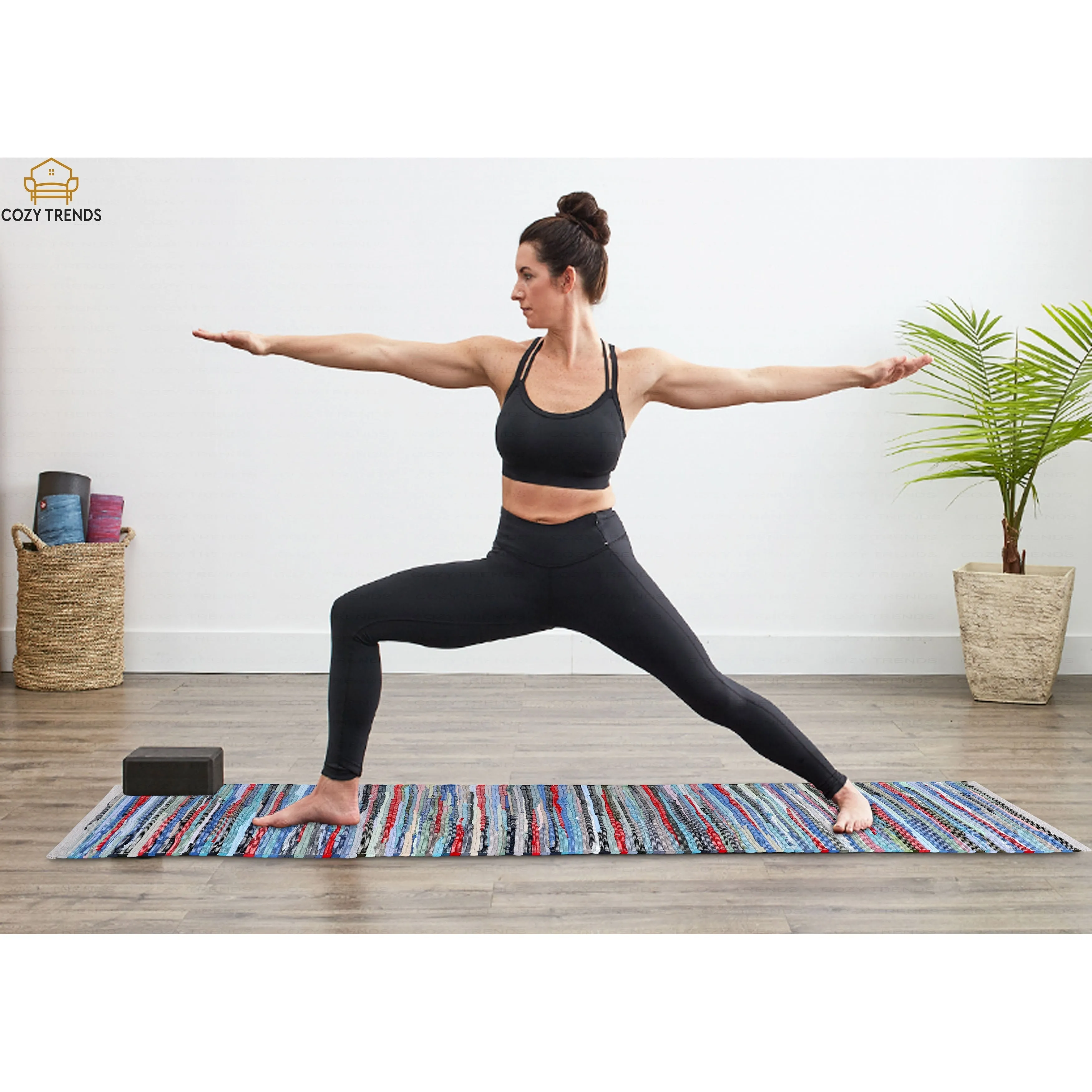 Hand Woven Bohemian Cotton Chindi Rugs. Floor Rectangle Rug. Bed Side Rugs Runner. Hallway Rug . Yoga Mat| 24''x72''