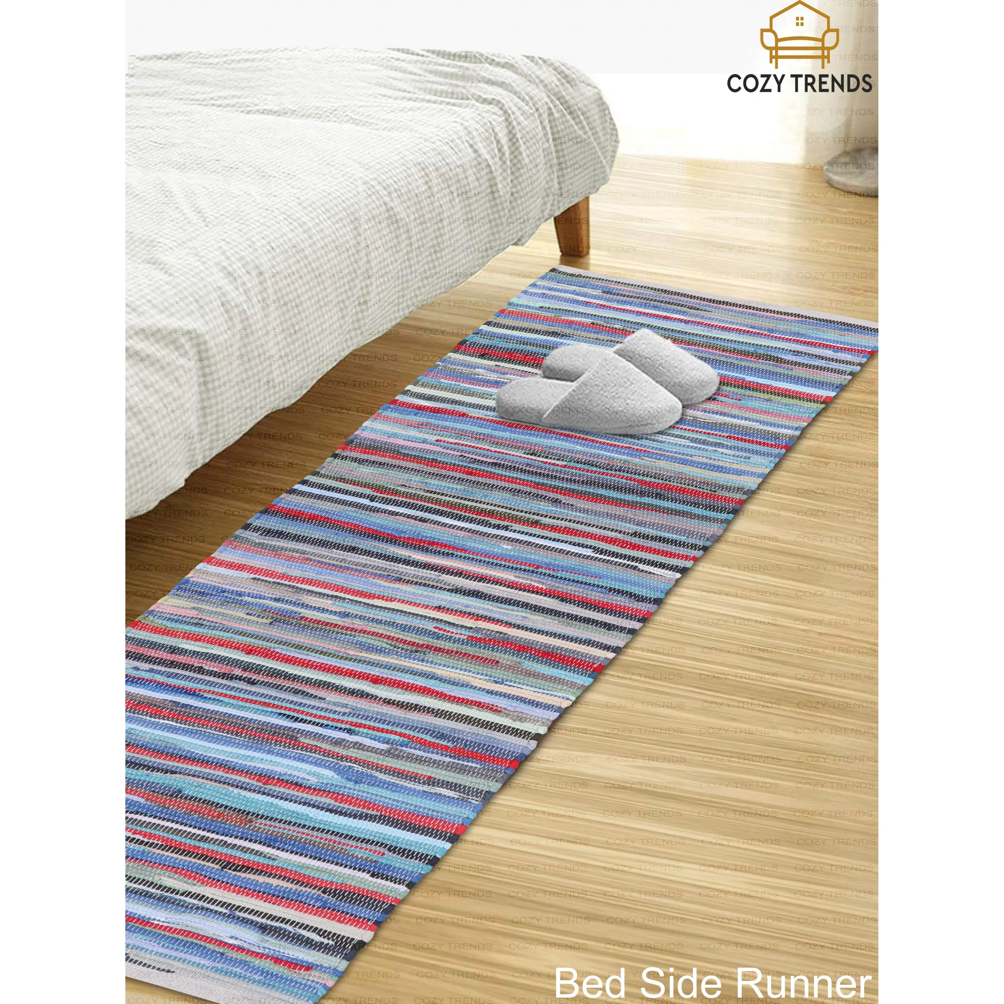Hand Woven Bohemian Cotton Chindi Rugs. Floor Rectangle Rug. Bed Side Rugs Runner. Hallway Rug . Yoga Mat| 24''x72''