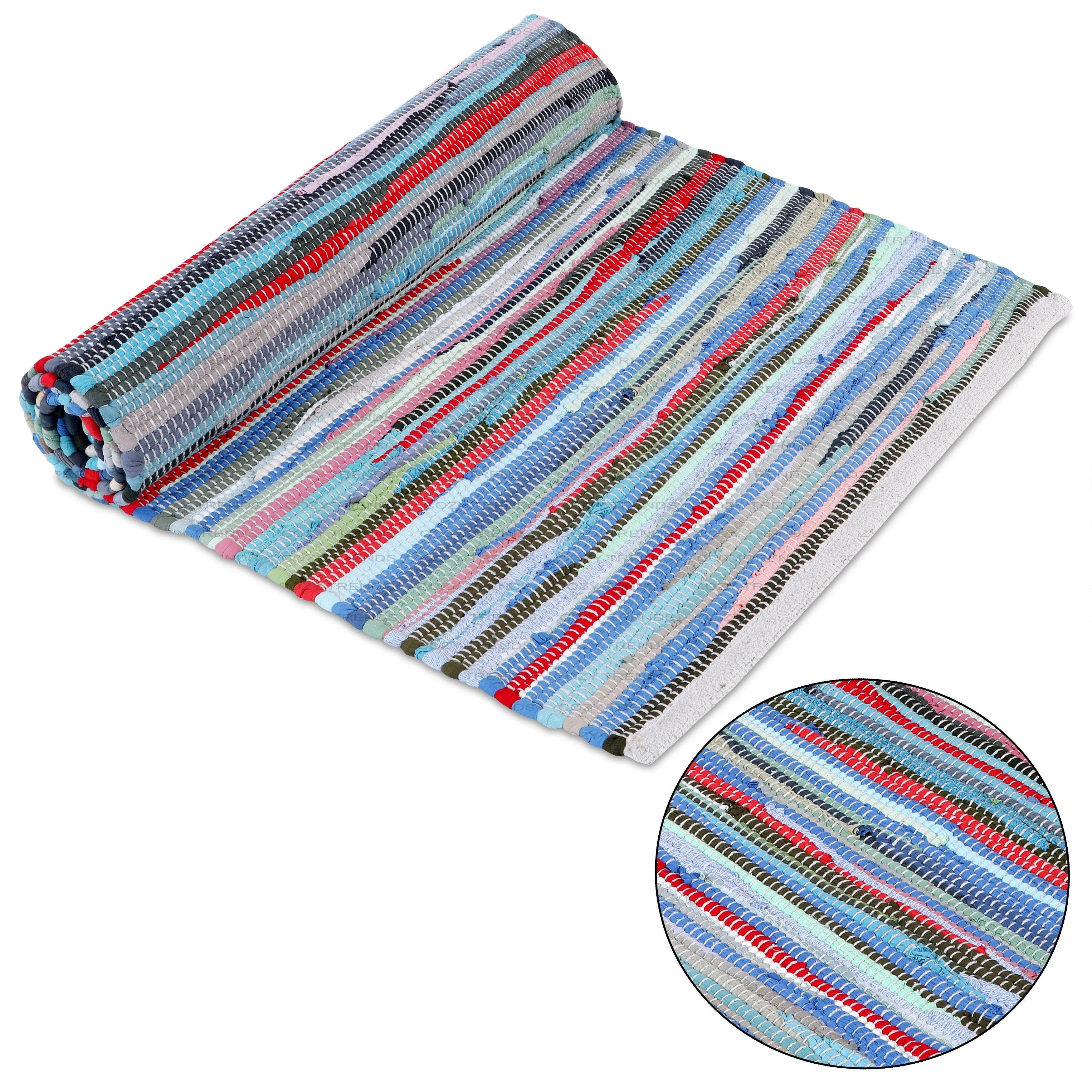 Hand Woven Bohemian Cotton Chindi Rugs. Floor Rectangle Rug. Bed Side Rugs Runner. Hallway Rug . Yoga Mat| 24''x72''