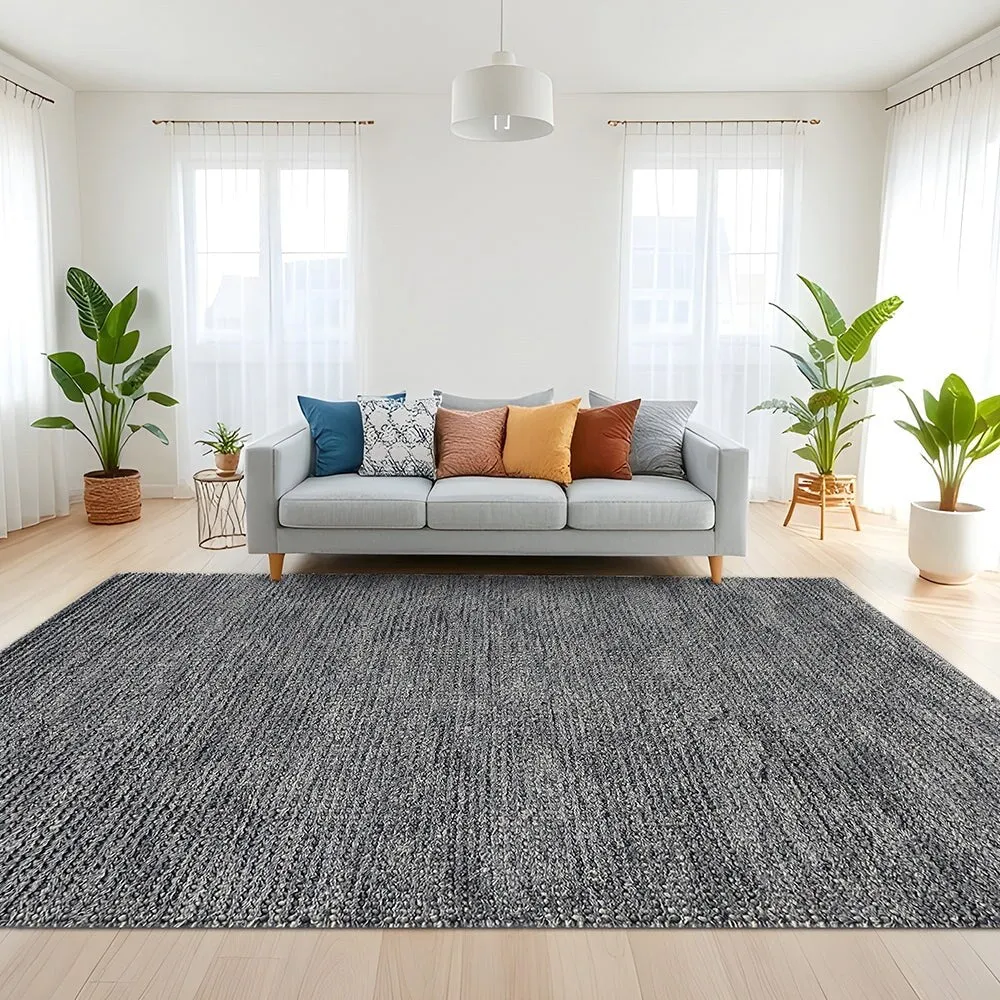 Handwoven Grey Moroccan Bubble Medium Loop Pile Weave Indoor Wool Rug