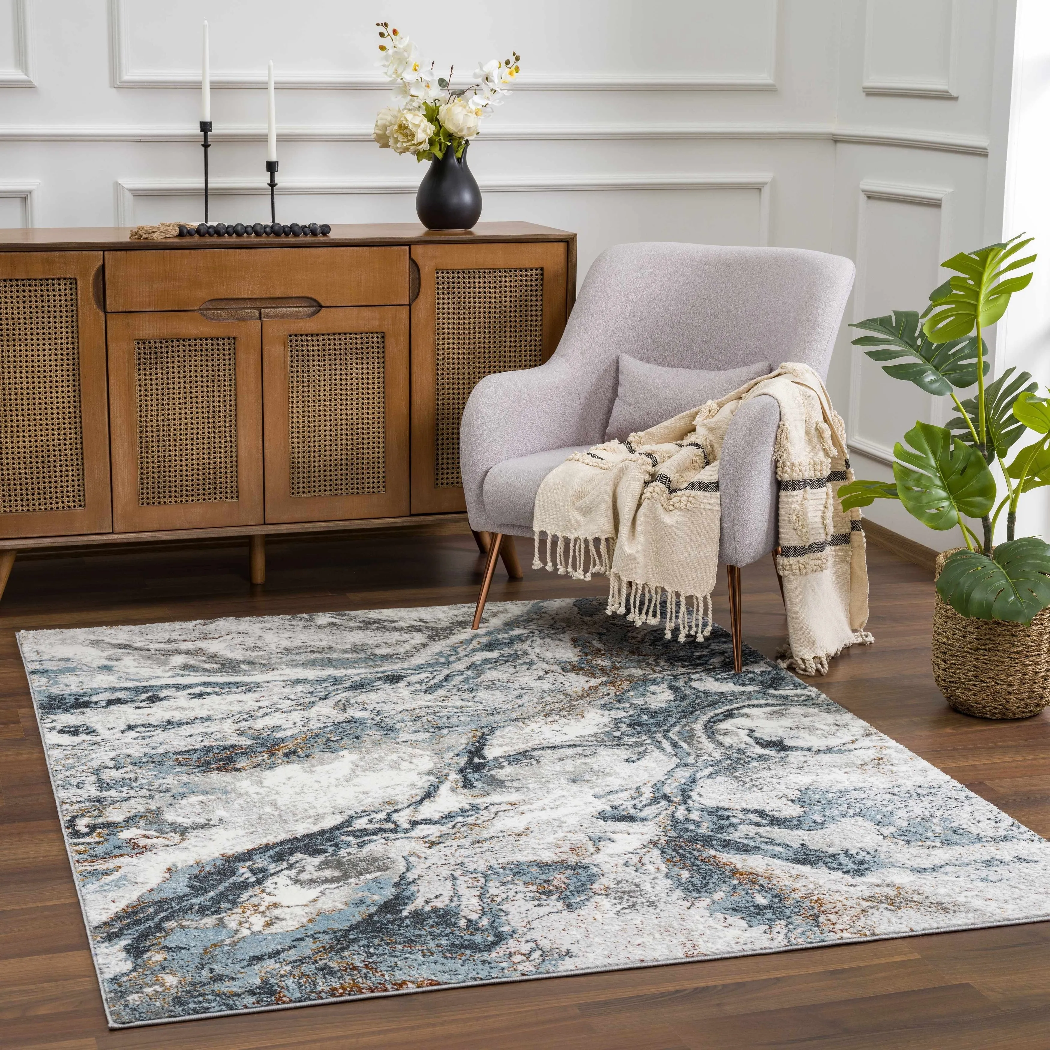 Hauteloom Liverpool Living Room. Bedroom Area Rug - Contemporary - Charcoal.Light Blue.Light Gray - 9'2 x 12'