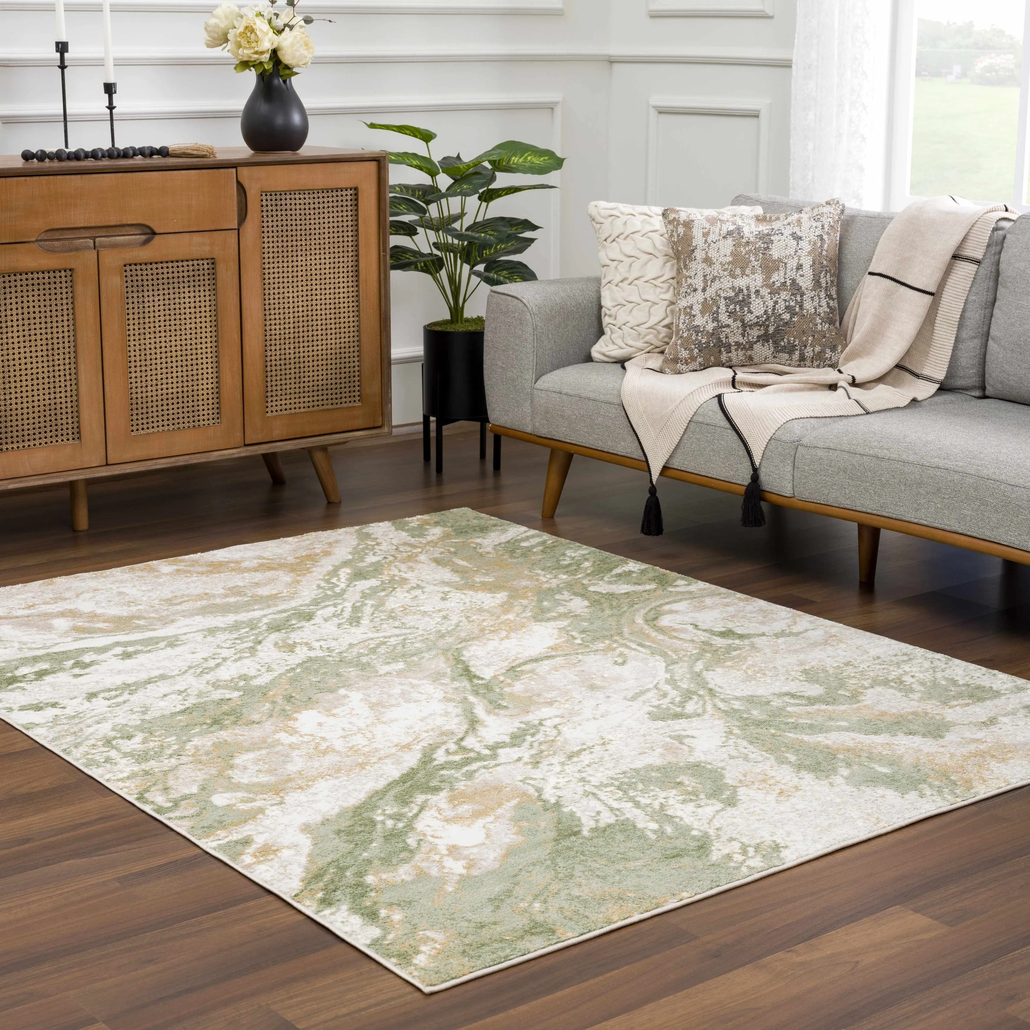 Hauteloom Liverpool Living Room. Bedroom Area Rug - Contemporary - Charcoal.Light Blue.Light Gray - 9'2 x 12'