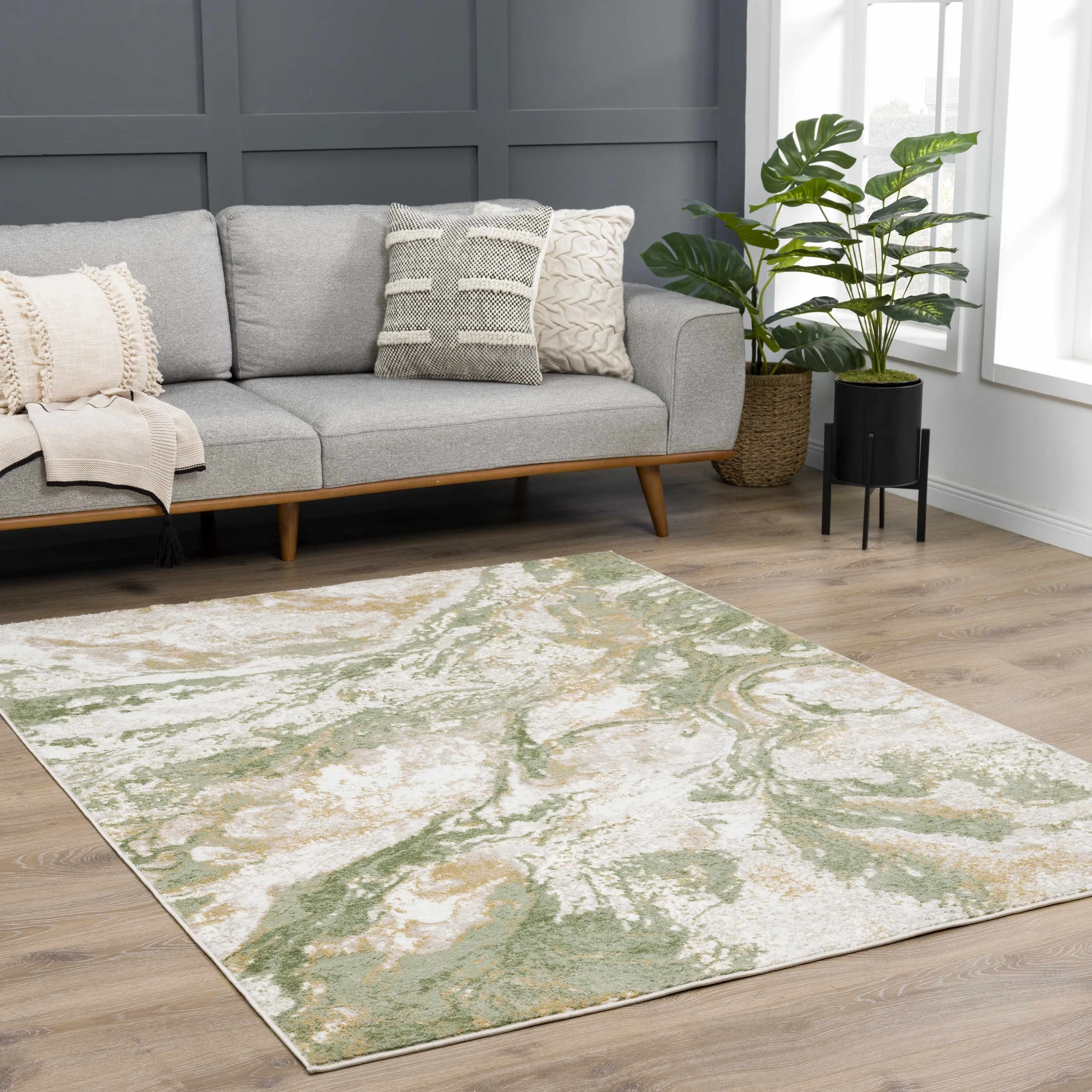 Hauteloom Liverpool Living Room. Bedroom Area Rug - Contemporary - Charcoal.Light Blue.Light Gray - 9'2 x 12'
