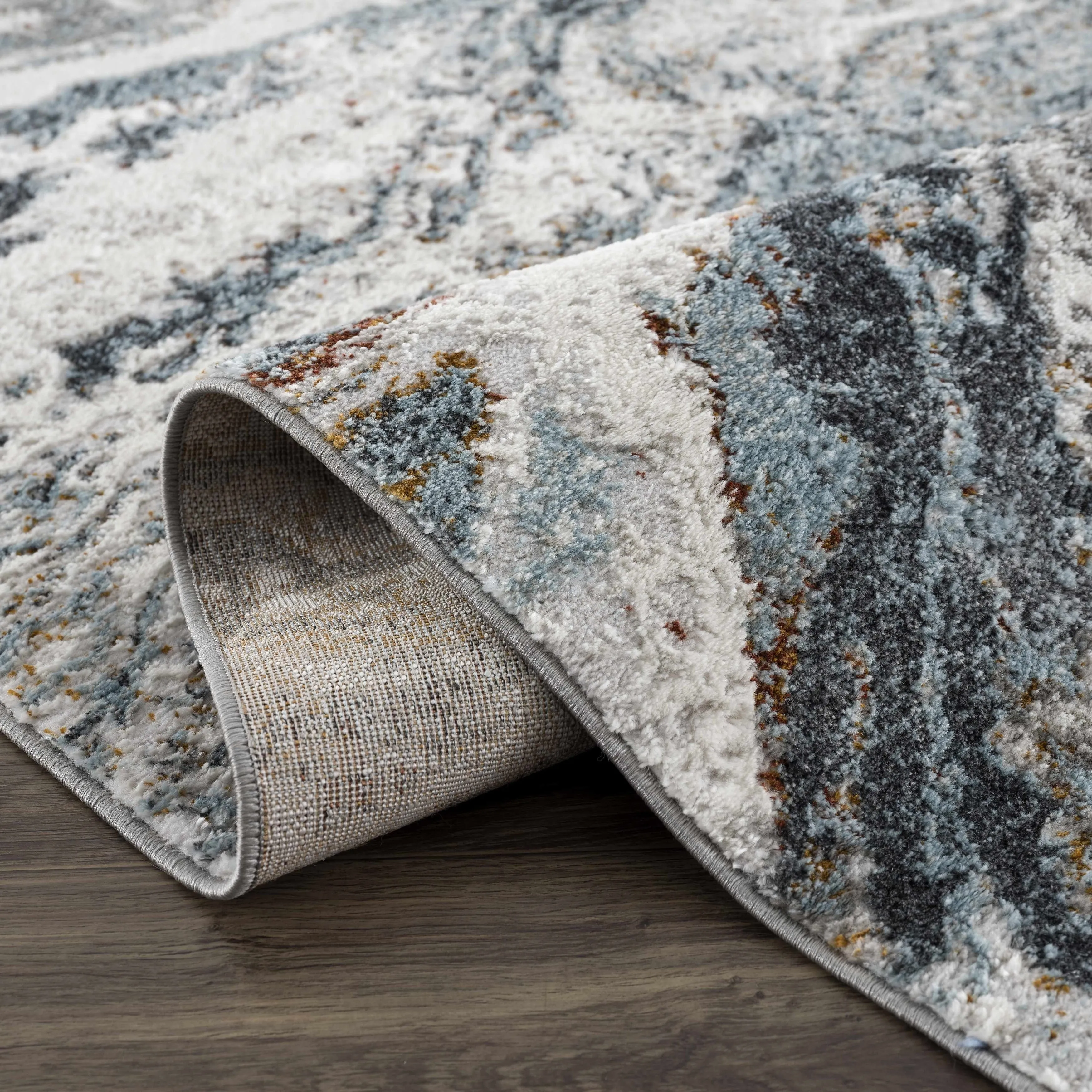 Hauteloom Liverpool Living Room. Bedroom Area Rug - Contemporary - Charcoal.Light Blue.Light Gray - 9'2 x 12'