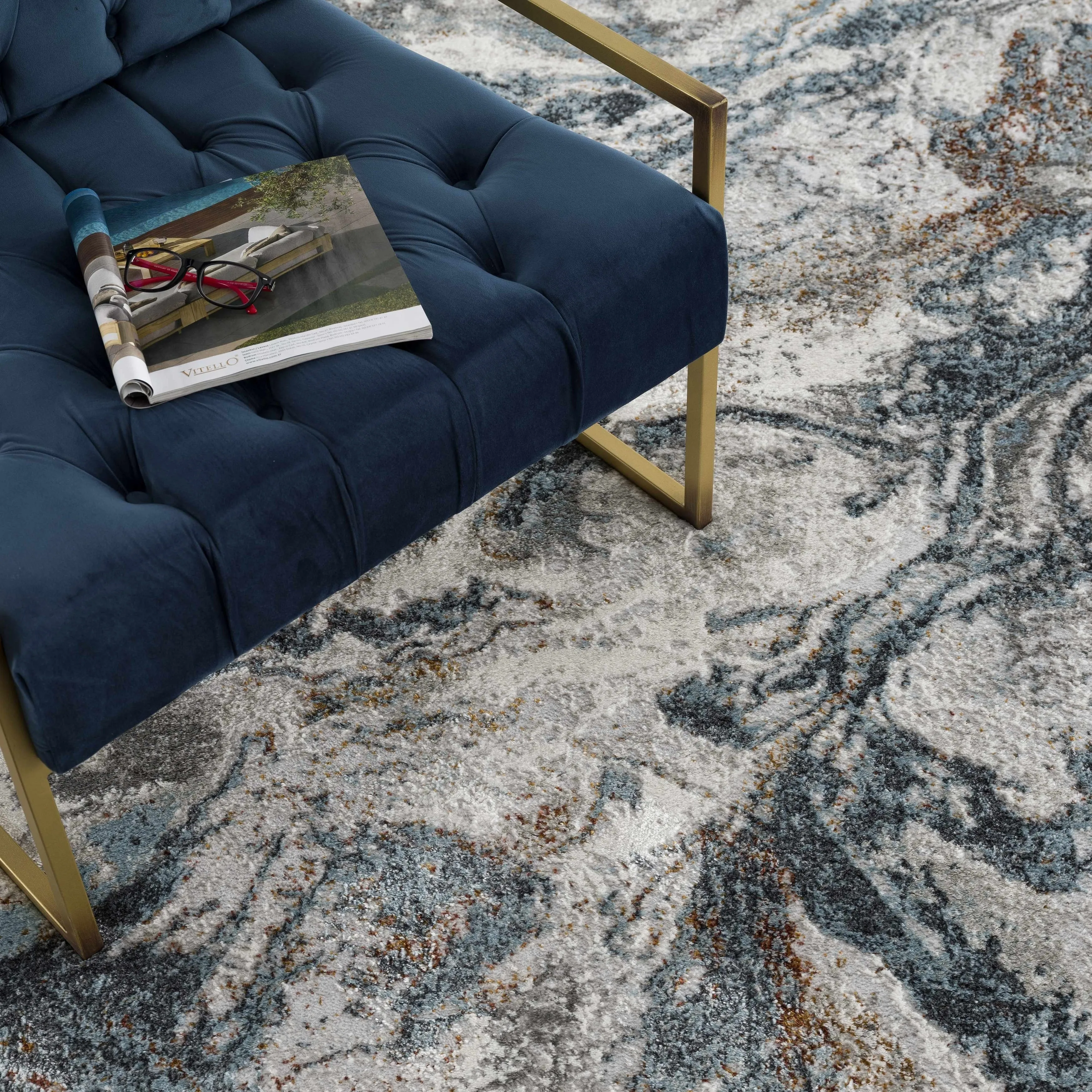 Hauteloom Liverpool Living Room. Bedroom Area Rug - Contemporary - Charcoal.Light Blue.Light Gray - 9'2 x 12'