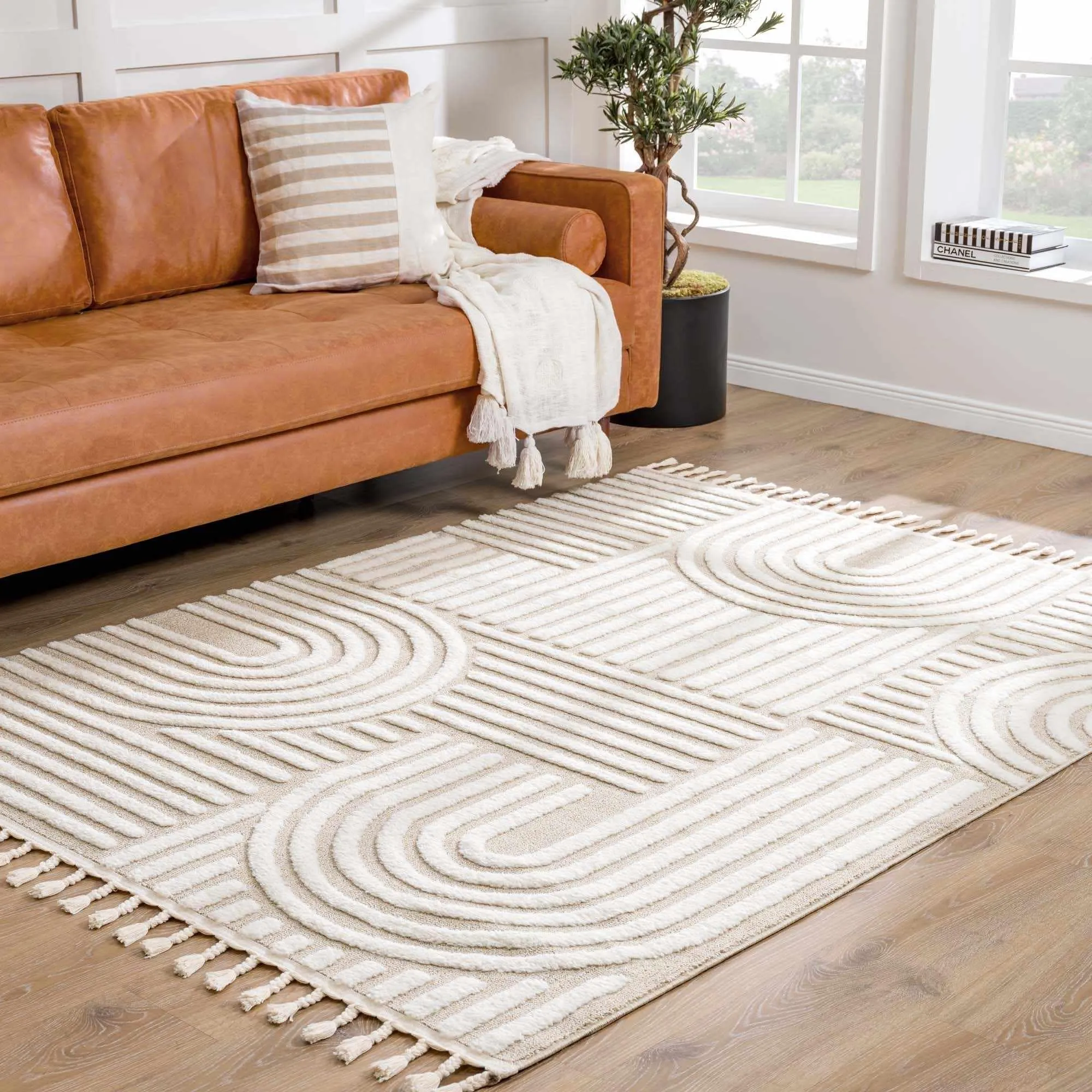 Hauteloom Moisen Geometric Modern Contemporary Beige Area Rug