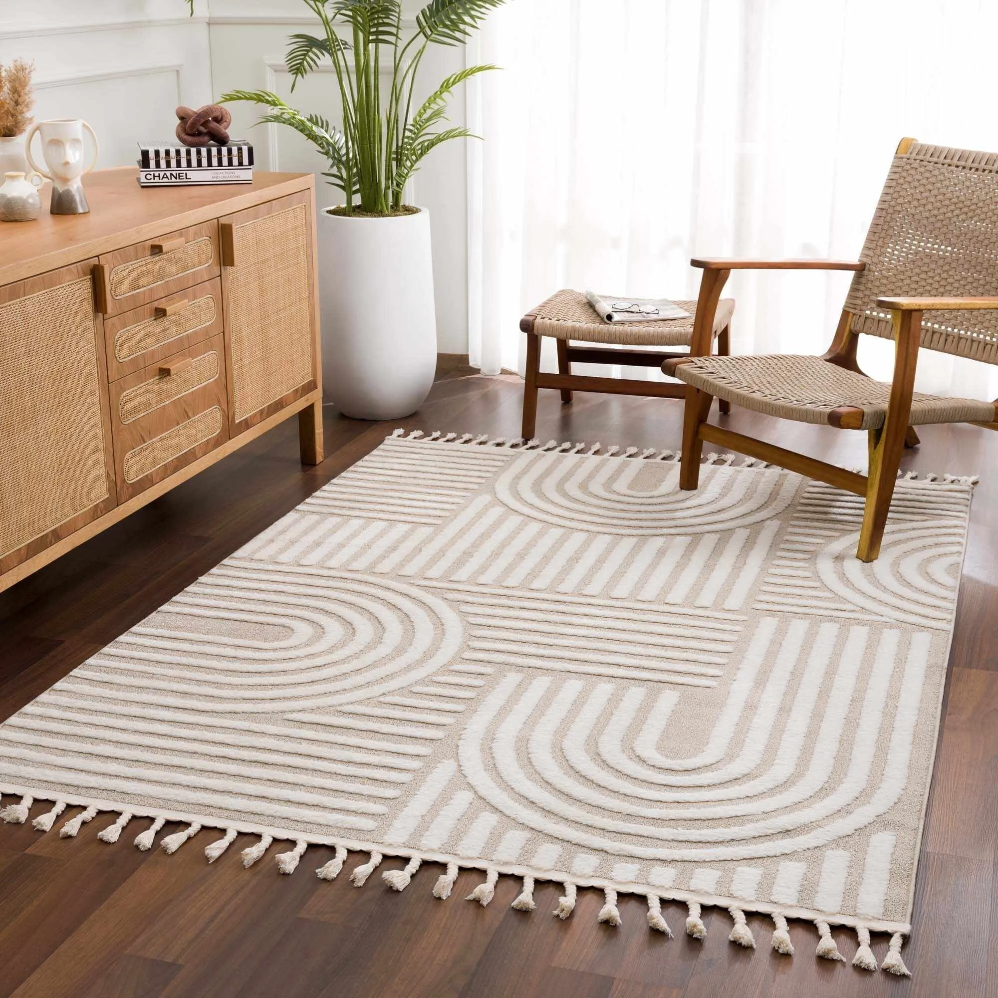 Hauteloom Moisen Geometric Modern Contemporary Beige Area Rug