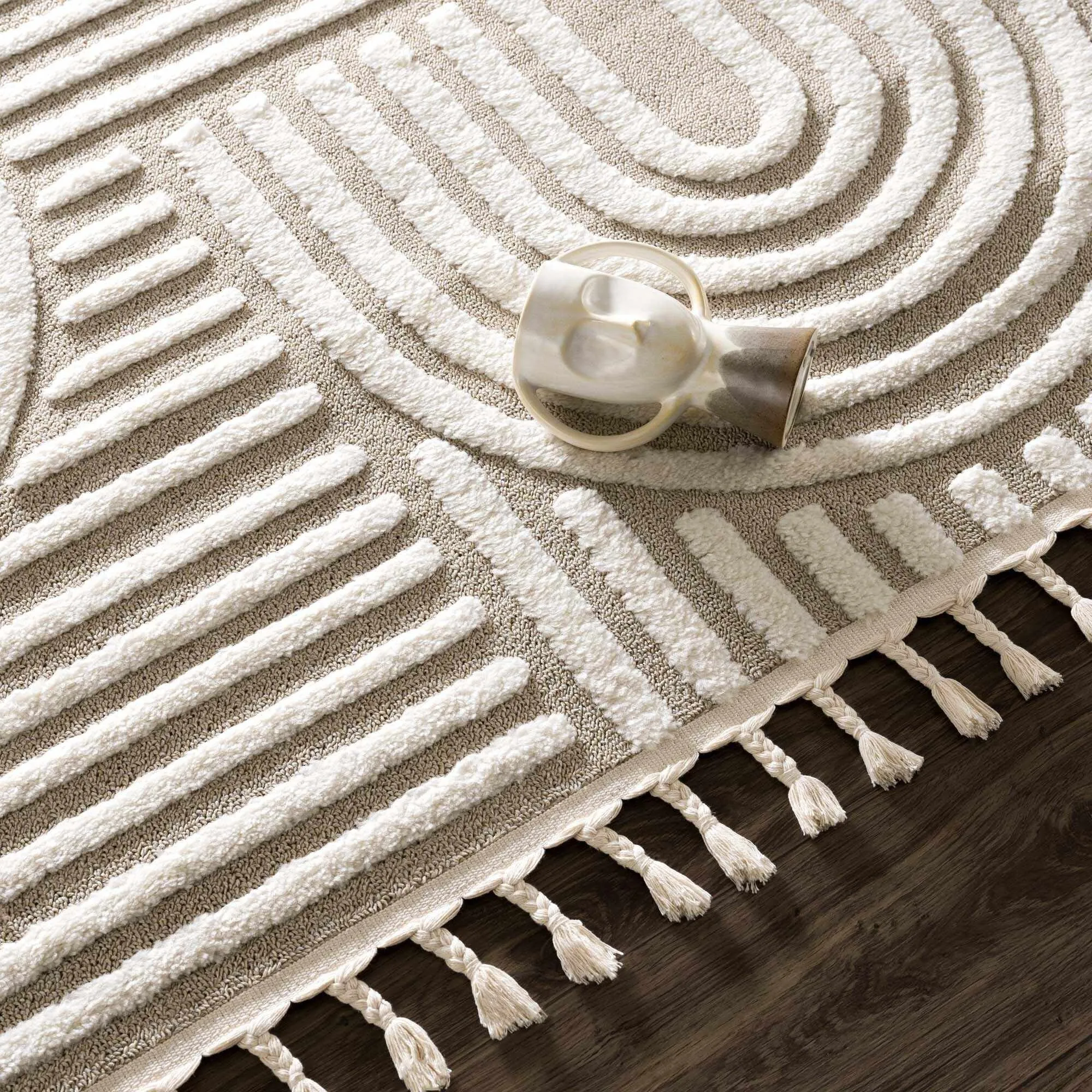 Hauteloom Moisen Geometric Modern Contemporary Beige Area Rug