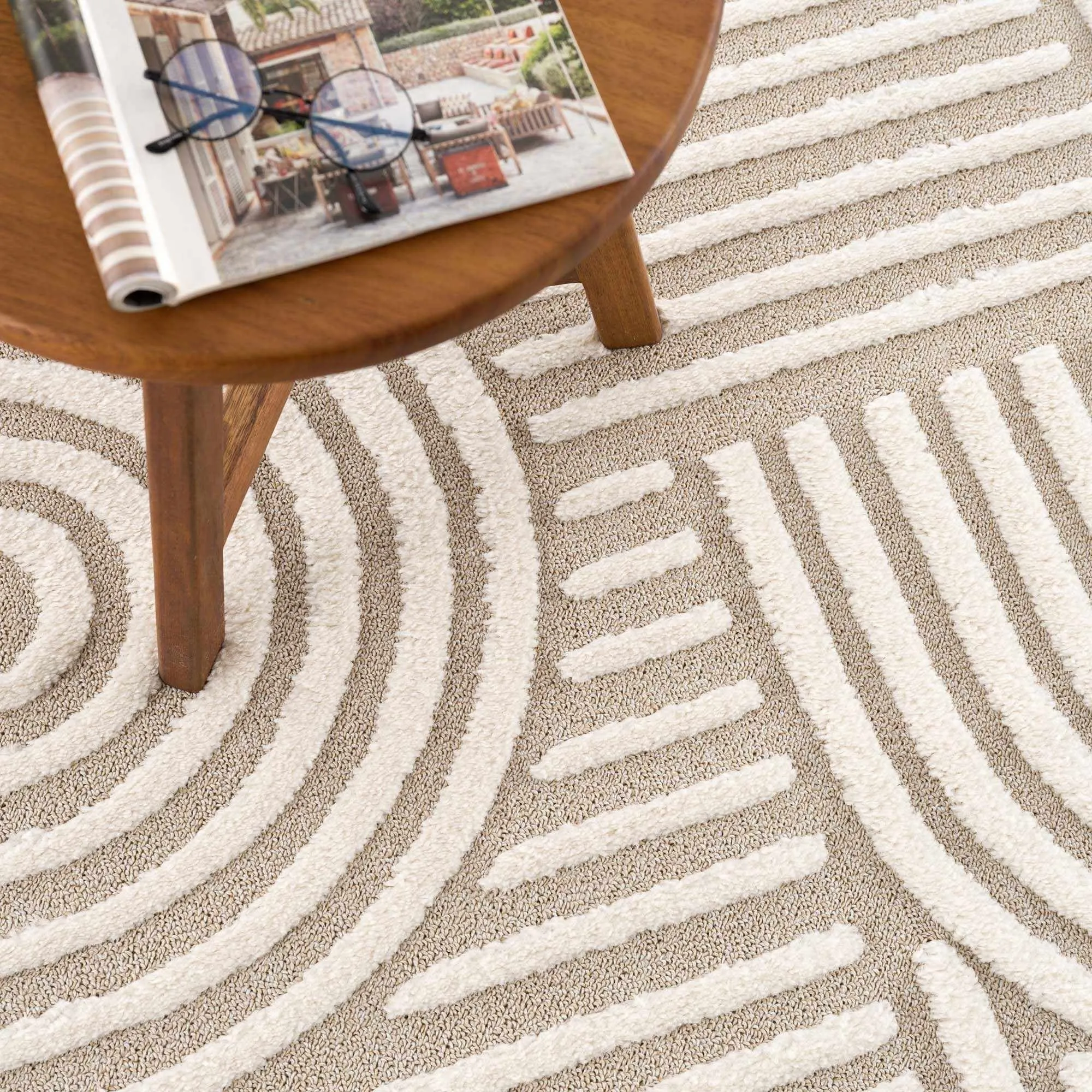 Hauteloom Moisen Geometric Modern Contemporary Beige Area Rug