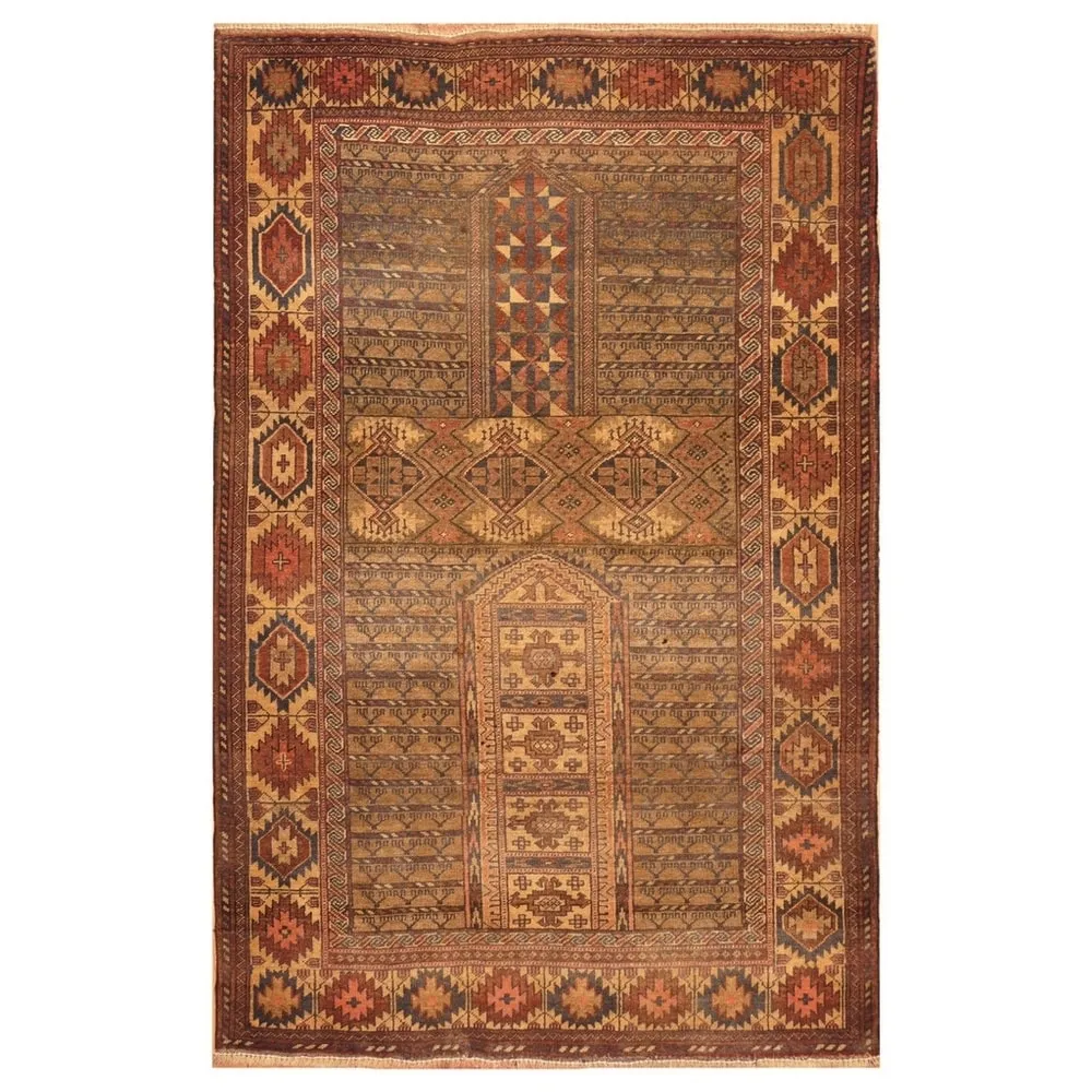 HERAT ORIENTAL Handmade One-of-a-Kind Balouchi 1940's Wool Rug - 3'1 x 4'9