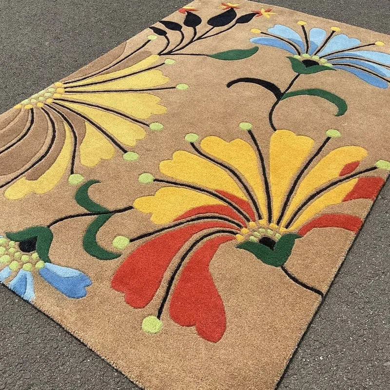 HERAT ORIENTAL Handmade Tibetan Geometric Floral Wool Rug