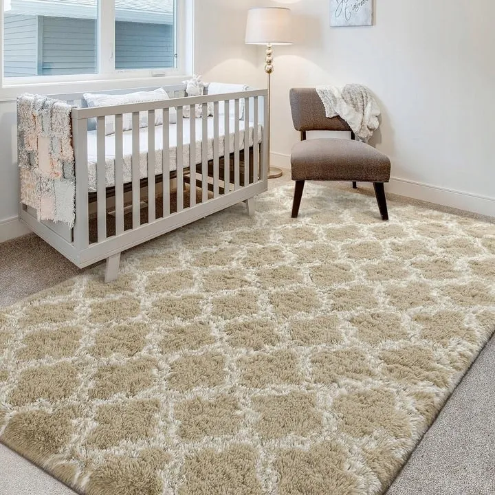 High Pile Shag Moroccan Geometric Rugs Non-Slip Indoor Floor Carpet Washable