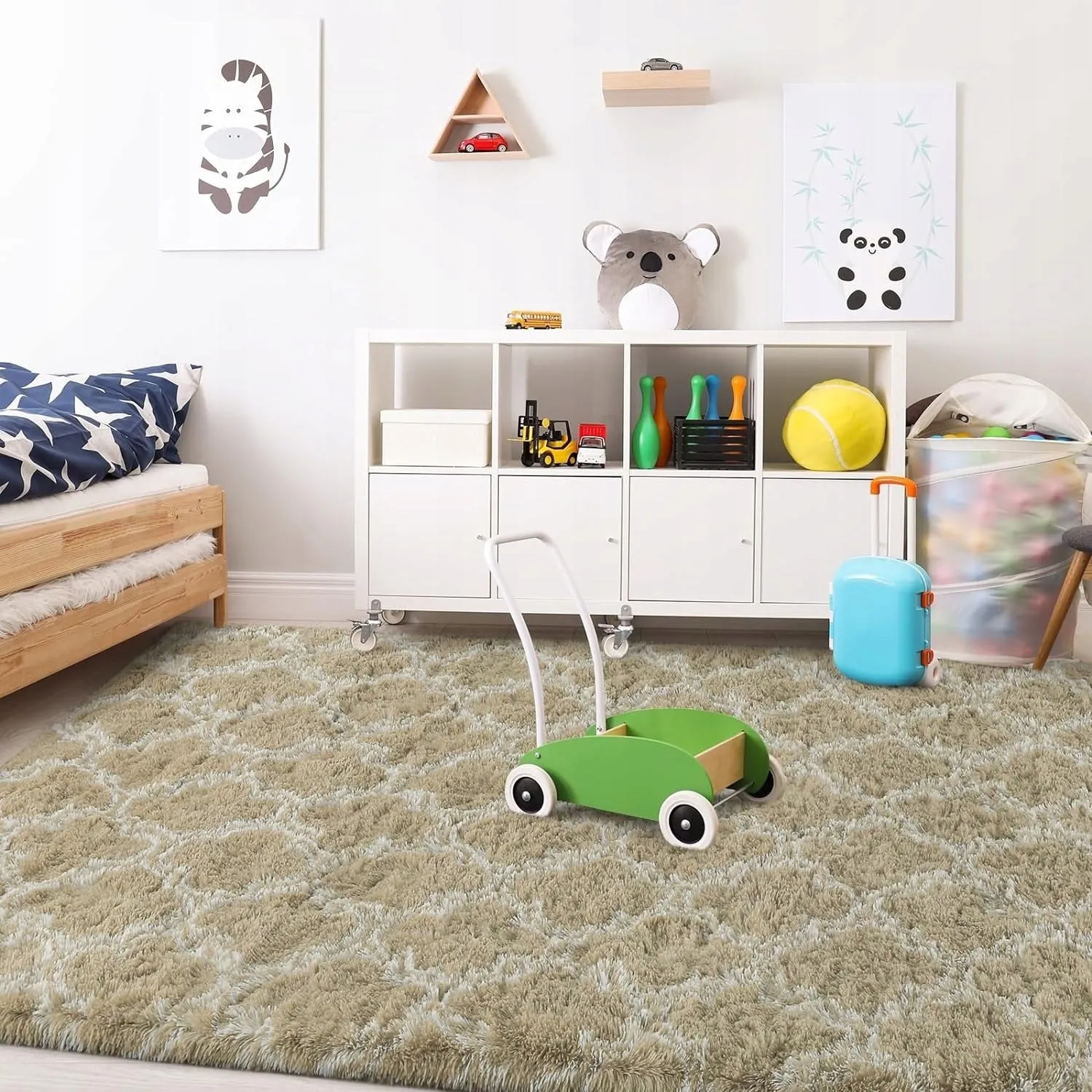 High Pile Shag Moroccan Geometric Rugs Non-Slip Indoor Floor Carpet Washable