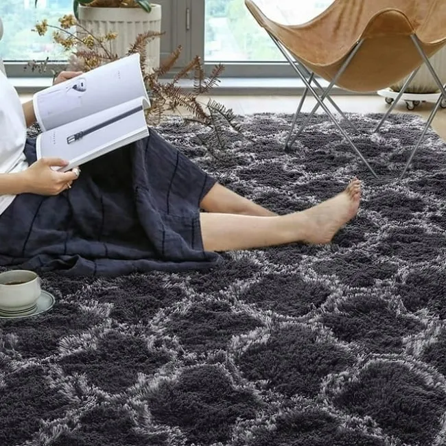 High Pile Shag Moroccan Geometric Rugs Non-Slip Indoor Floor Carpet Washable