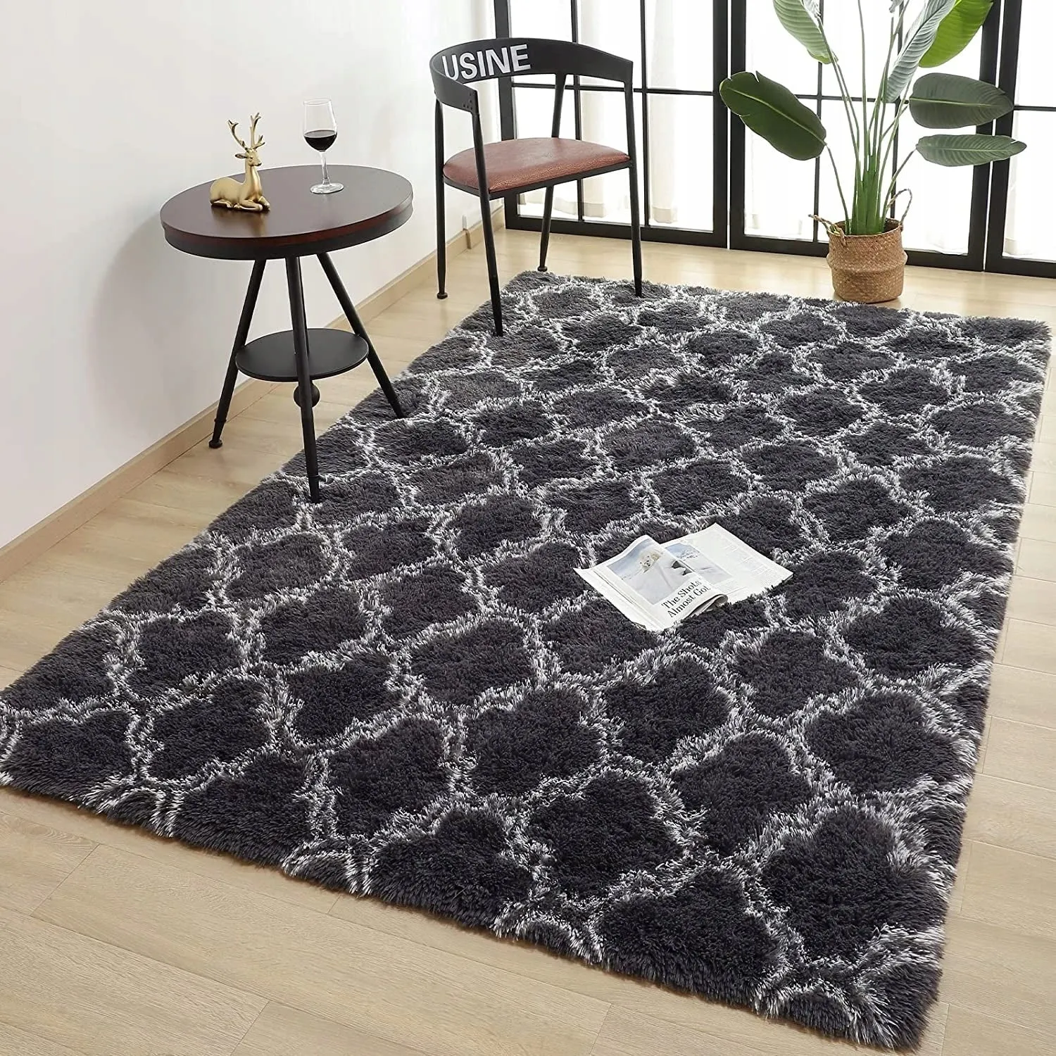 High Pile Shag Moroccan Geometric Rugs Non-Slip Indoor Floor Carpet Washable