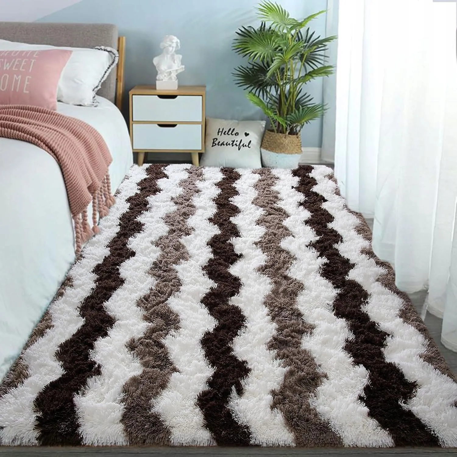High Pile Shag Moroccan Geometric Rugs Non-Slip Indoor Floor Carpet Washable