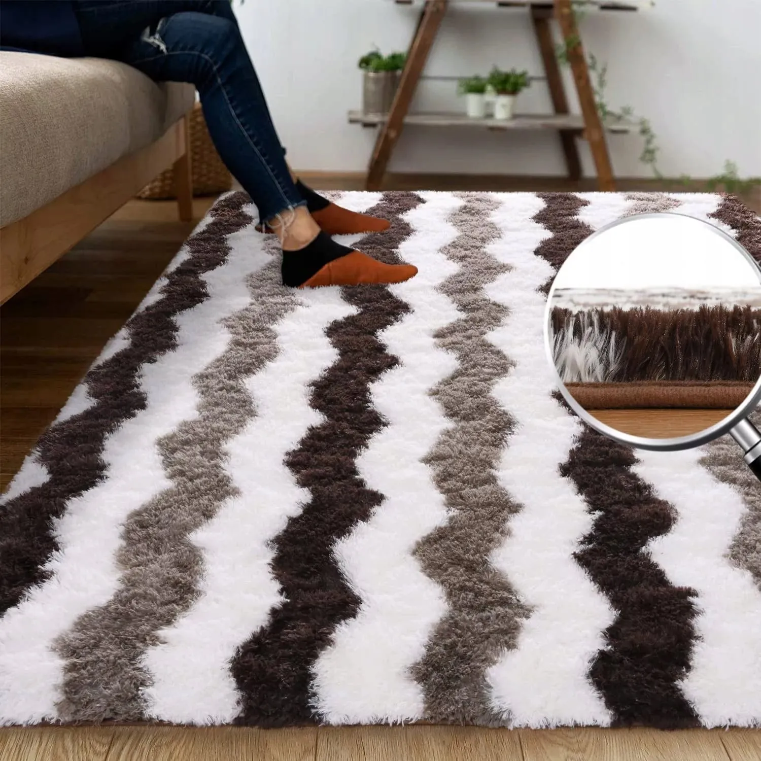 High Pile Shag Moroccan Geometric Rugs Non-Slip Indoor Floor Carpet Washable