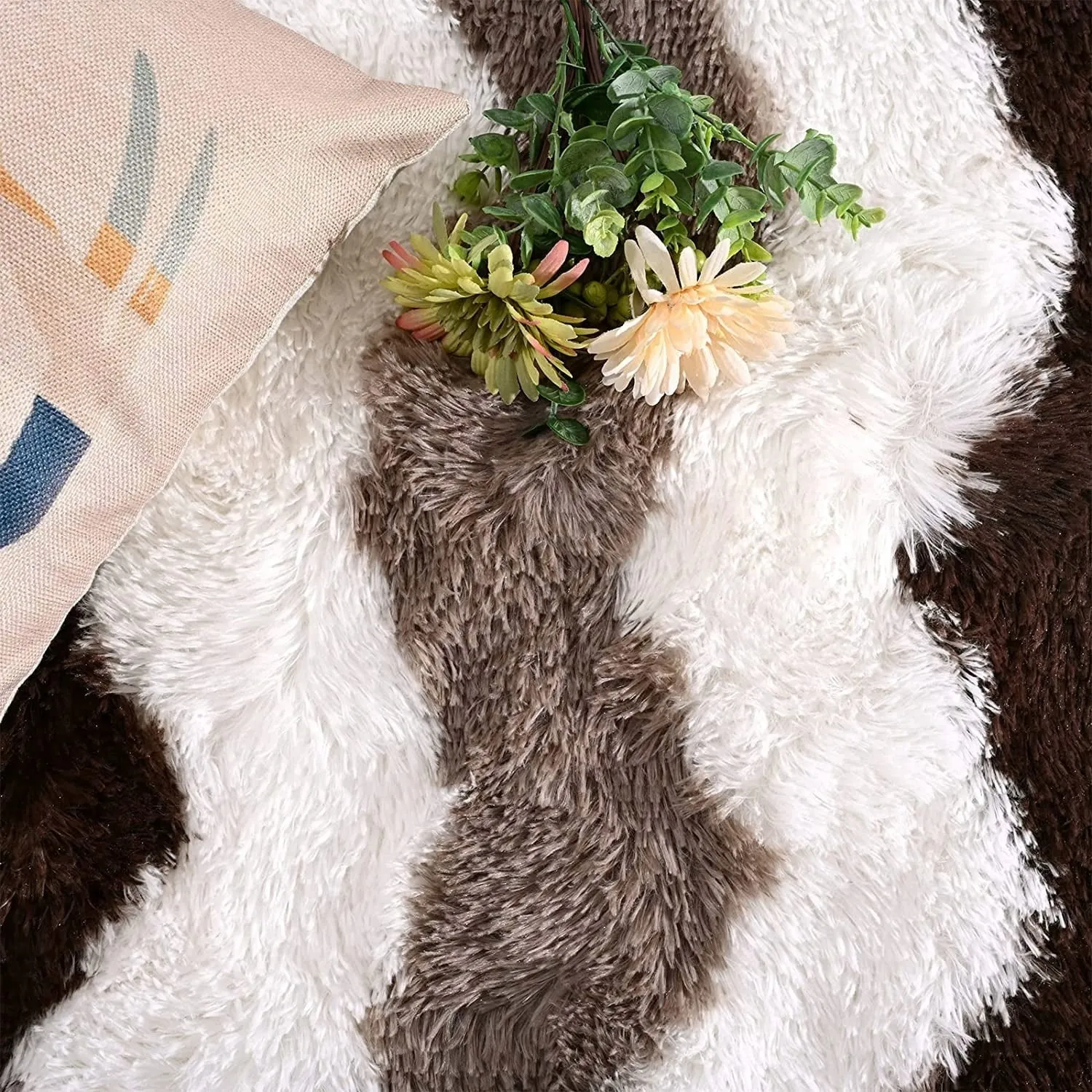 High Pile Shag Moroccan Geometric Rugs Non-Slip Indoor Floor Carpet Washable
