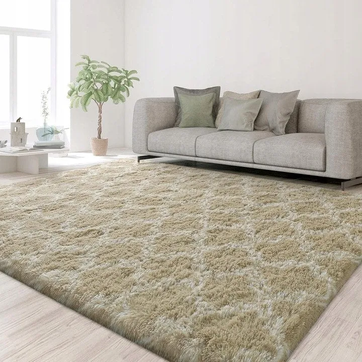 High Pile Shag Moroccan Geometric Rugs Non-Slip Indoor Floor Carpet Washable