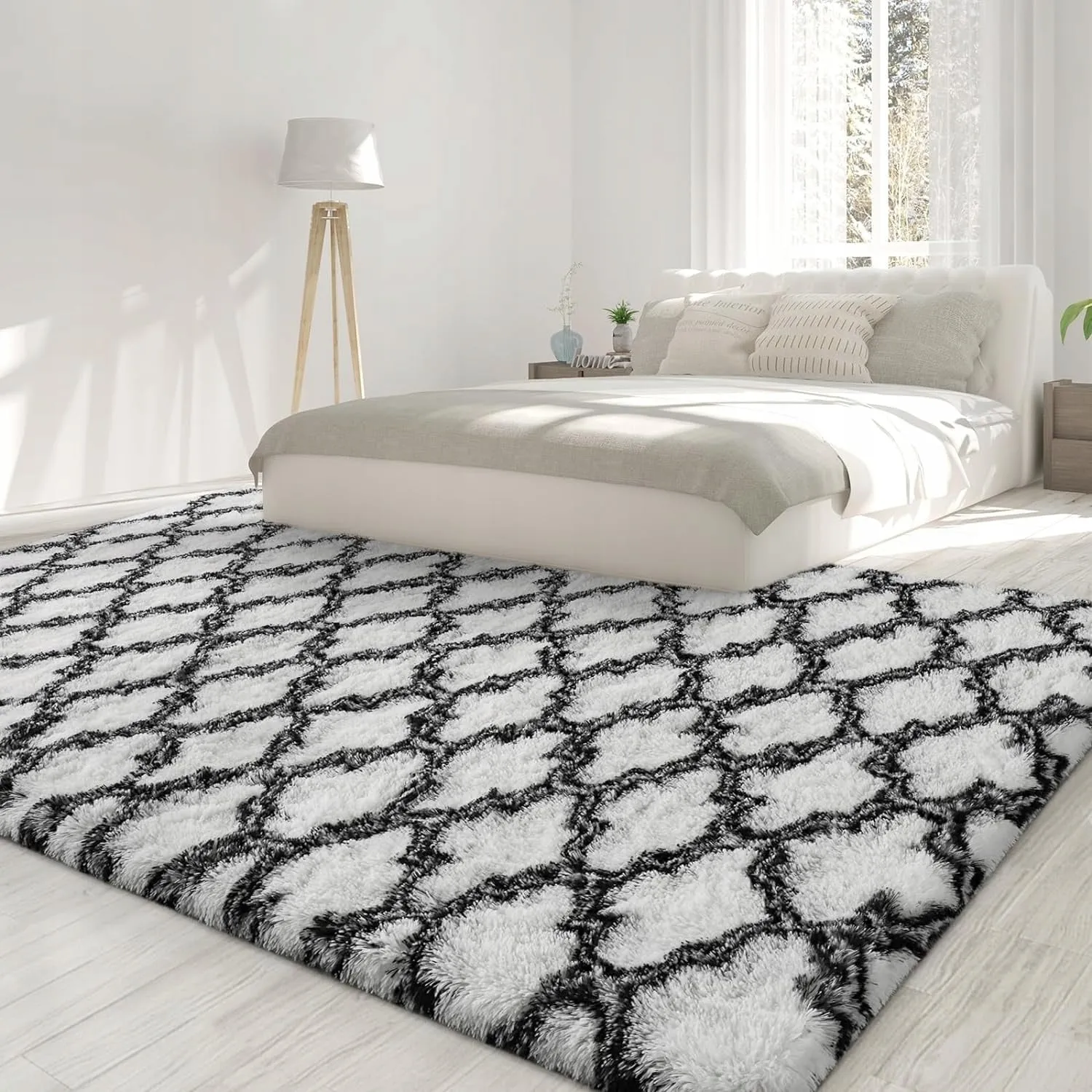 High Pile Shag Moroccan Geometric Rugs Non-Slip Indoor Floor Carpet Washable