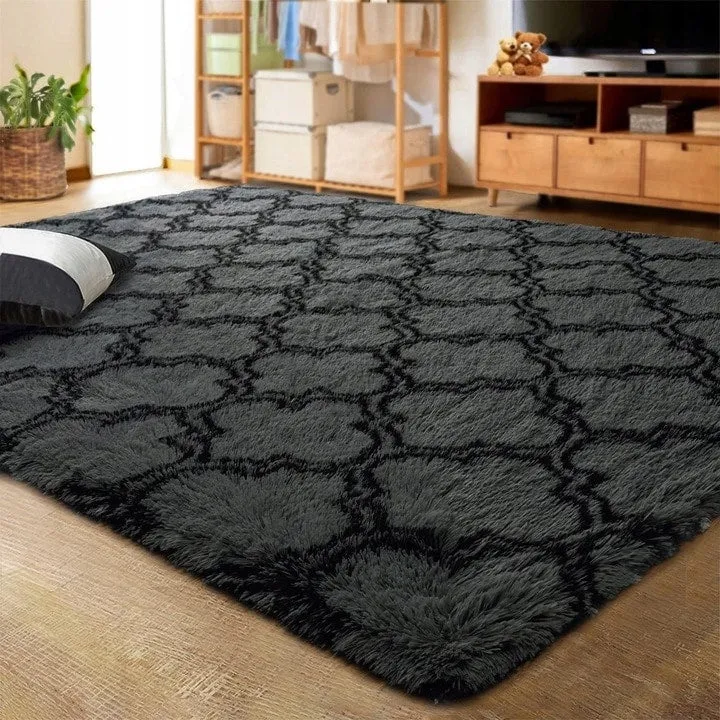 High Pile Shag Moroccan Geometric Rugs Non-Slip Indoor Floor Carpet Washable